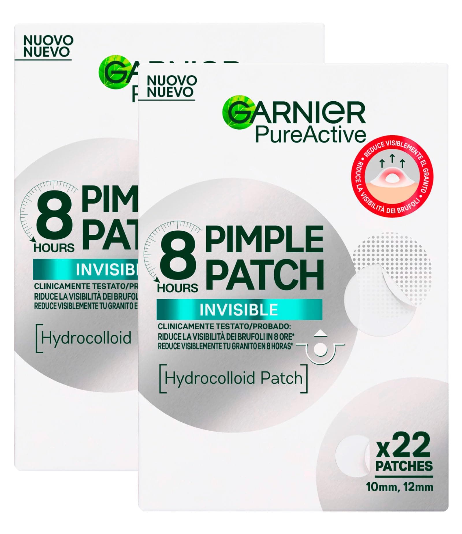 Garnier Pure Active Pimple Patch 8 Ore Riduce la Visibilità del Brufolo Assorbe il Sebo in Eccesso Ultra-Sottile e Invisibile sulla Pelle in Due Misure per Tutti i Brufoli - 44 Patch