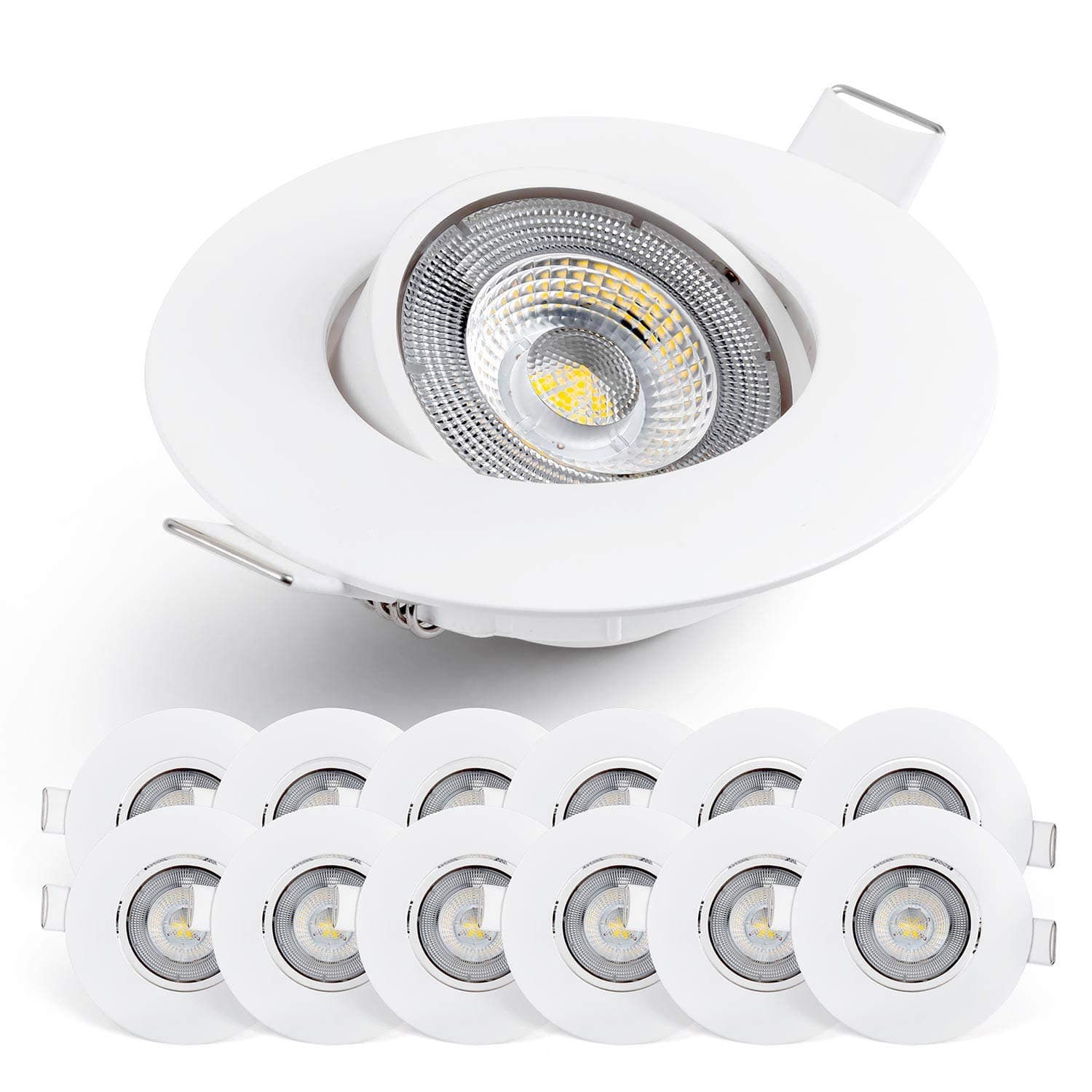 EMOS LED Spots 230V, 5W / 450lm, 50° Schwenkbar, Einbaustrahler Led warmweiß 3000k | Deckenspots Flach, 68mm Lochmaß | Set mit 12 Stück Einbauleuchten Rund, Weiß