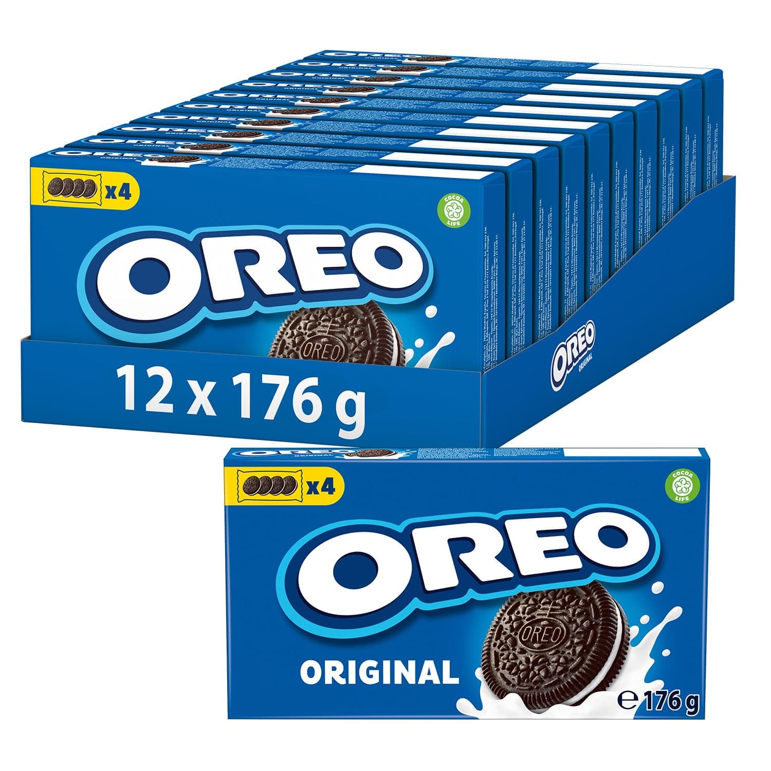 OREO Original – 12 x 176 g – Knuspriger Kakaokeks mit leckerer Crèmefüllung mit Vanillegeschmack