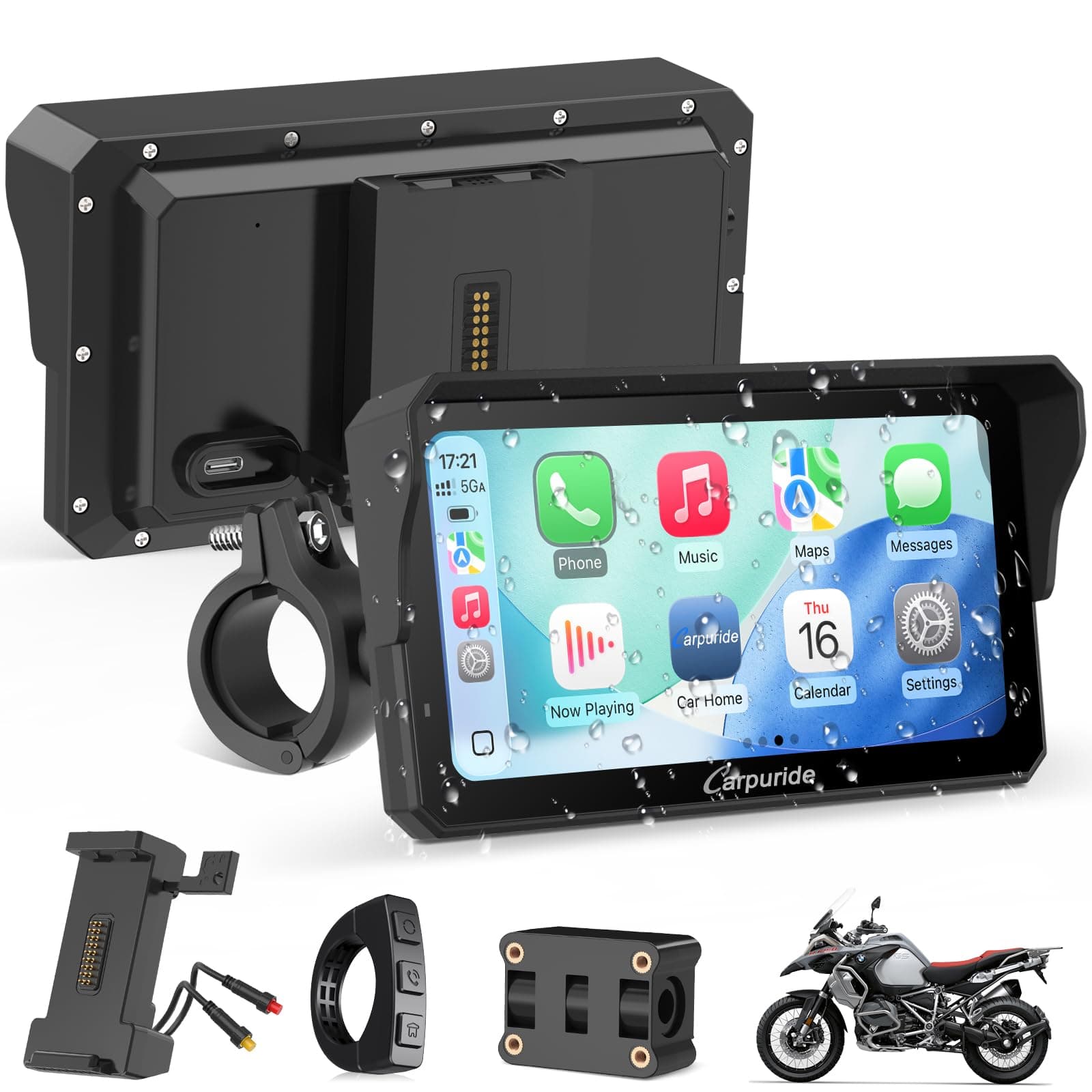 Carpuride W602S Pro Motocicleta Carplay Pantalla con BM05 para Conectar y Usar, Inalámbrico CarPlay y Android Auto, 6,25" Impermeable Táctil Pantalla, OTA, Dual Bluetooth, Intercom, Cable Controlador.