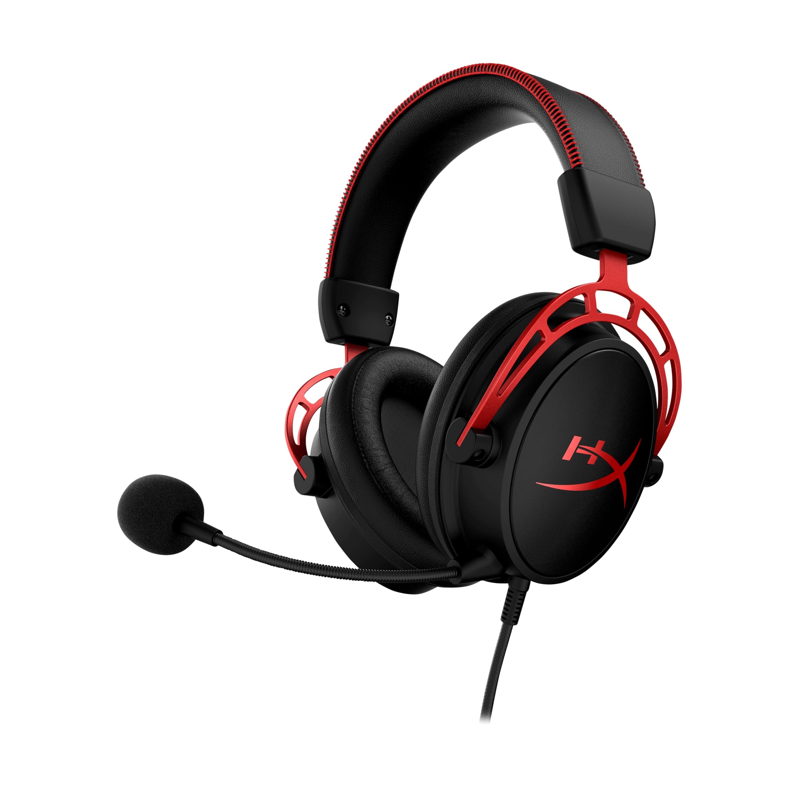 HyperX Cloud Alpha Gaming Headset, Over-Ear, 50 mm Dual-Chamber-Treiber, Memory Foam, Aluminiumrahmen, abnehmbares Noise-Cancelling Mikrofon, 3,5 mm Klinke, PC/PS5/PS4/Xbox/Switch, Schwarz-Rot