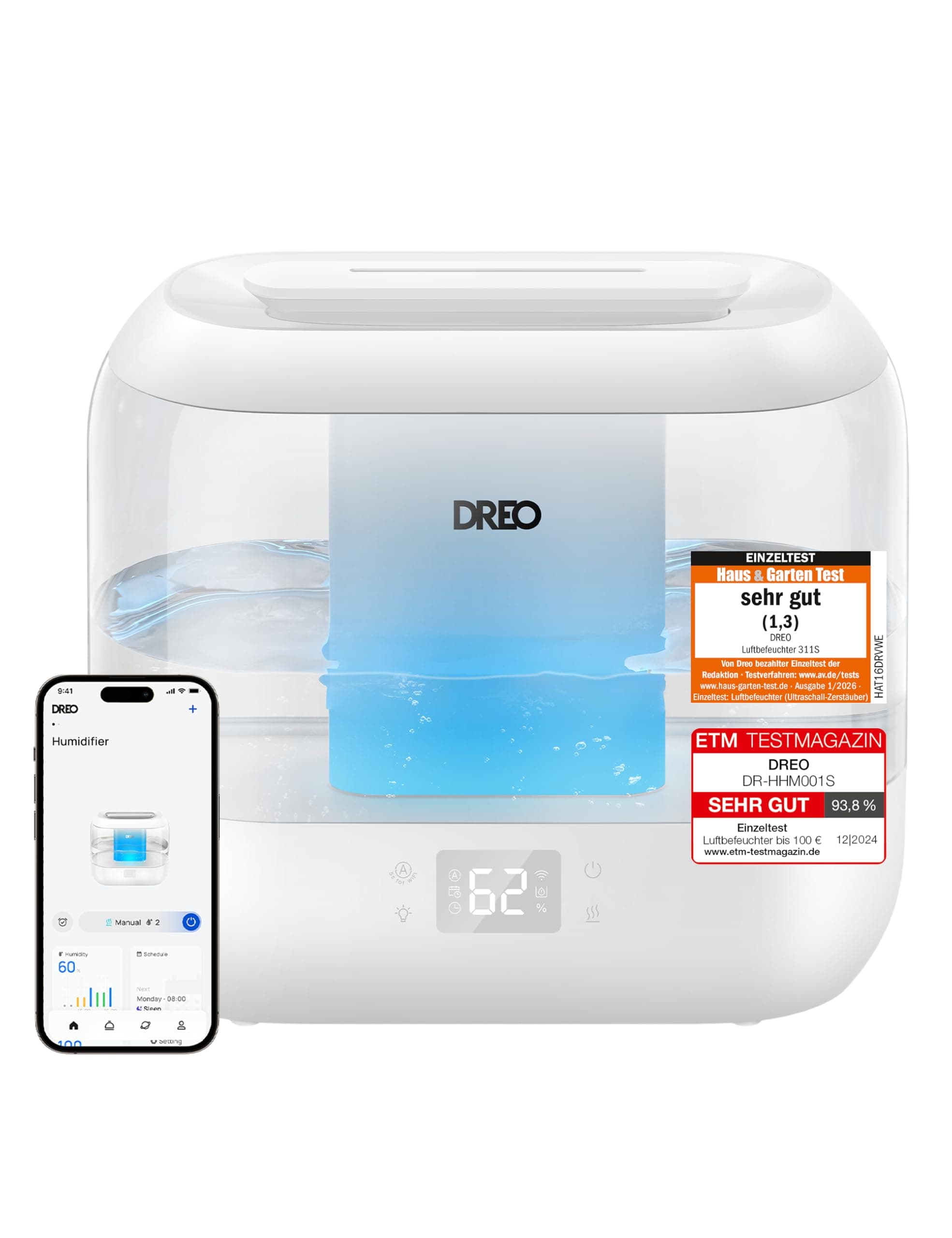 DREO Smart Luftbefeuchter für Schlafzimmer, oben befüllbarer 4L Siupergroßer Kühler Nebel Humidifier mit Öl Diffusor und Nachtlicht, 36 Stunden Laufzeit, leiser Ultraschall Luftbefeuchter Zuhause