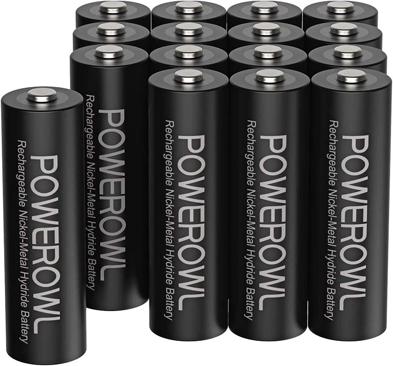 POWEROWL Pilas Recargables AA Alta Capacidad 2800mAh 1.2V Pila AA Recargable NI-MH Diámetro 14.4mm Baja Autodescarga (Precarga 16 Piezas, Recargable Aproximadamente 1200 Veces)