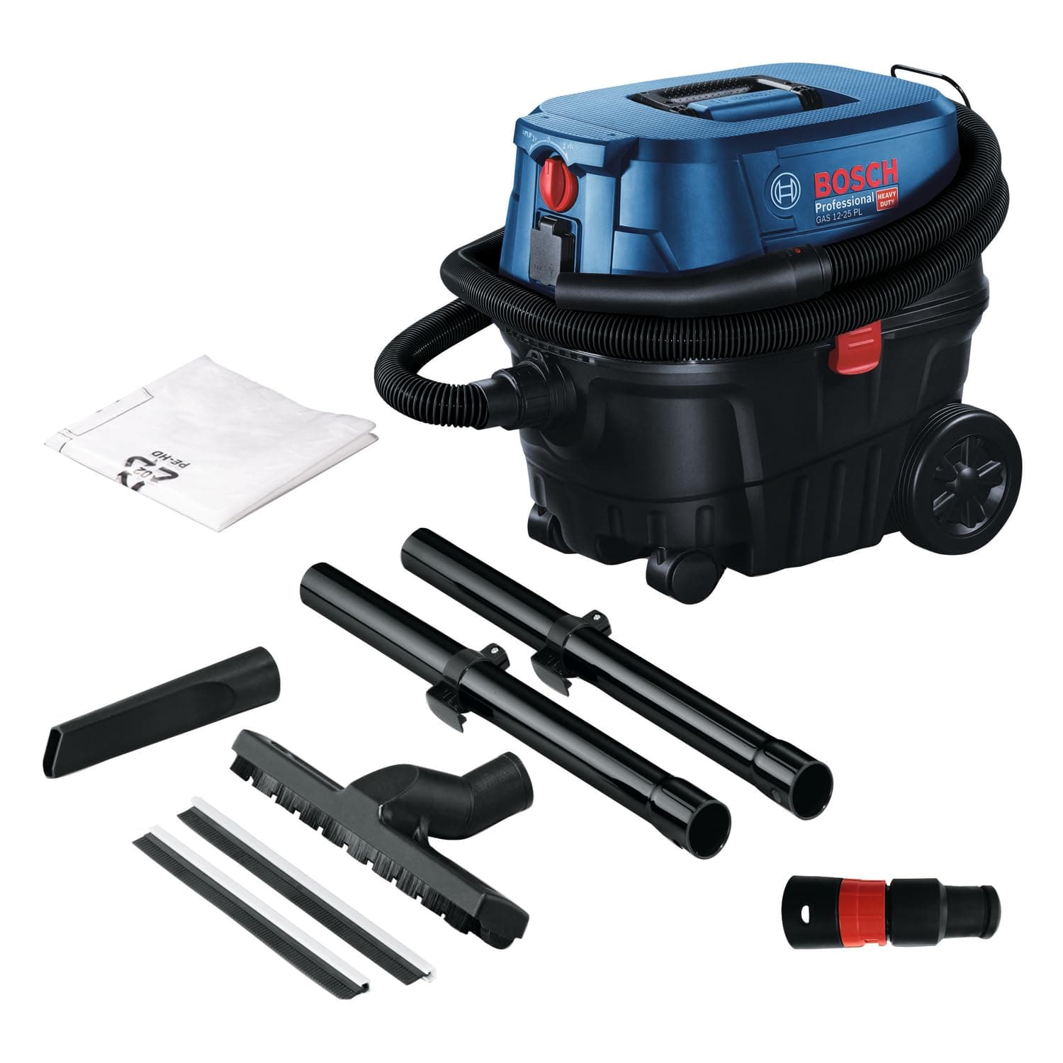 Bosch Professional Nass-/Trockensauger Gas 12-25 PL (1.250-W-Motor, Luftstrom von 65 l/s, Saugdruck 200 mbar, inkl. HEPA-Filter, Fugendüse)