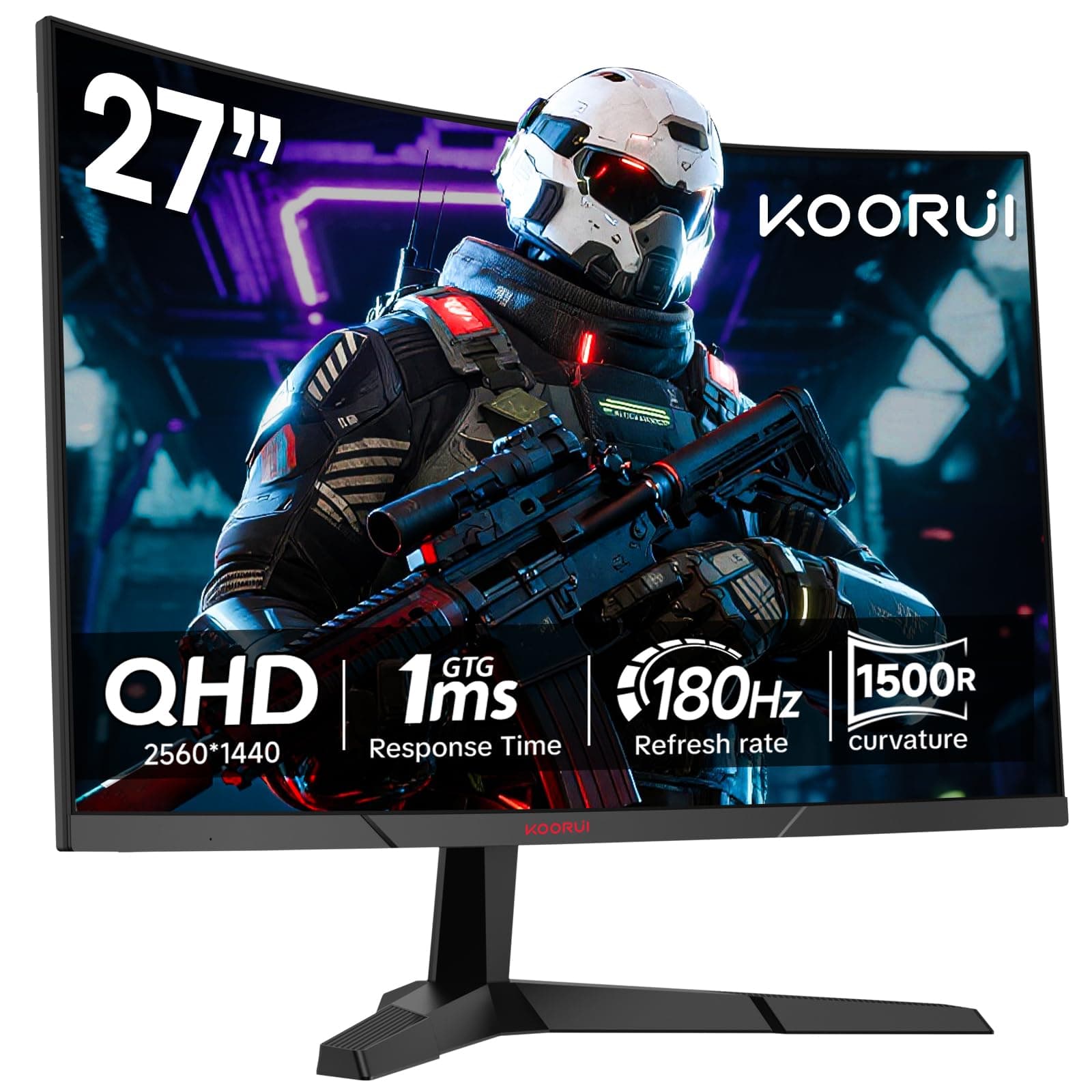 KOORUI 27 Pouces Écran Gaming,QHD 2560x1440 Screen, 180 Hz ecran incurvé,Adaptive-Sync, VESA 100 * 100mm,2xHDMI 2.0 et 1xDisplayPort 1.4