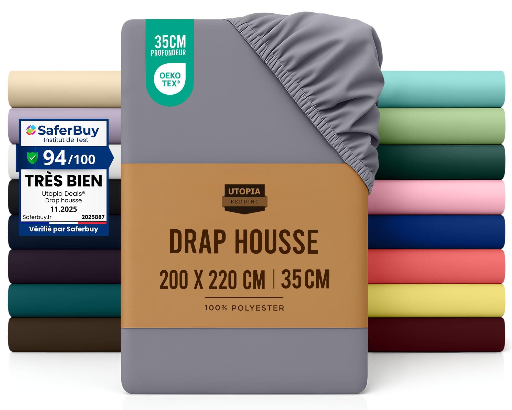Utopia Bedding Drap Housse - Gris, 200 x 220 cm - Coupes de 35 cm pour Matelas épais - Microfibre brossée