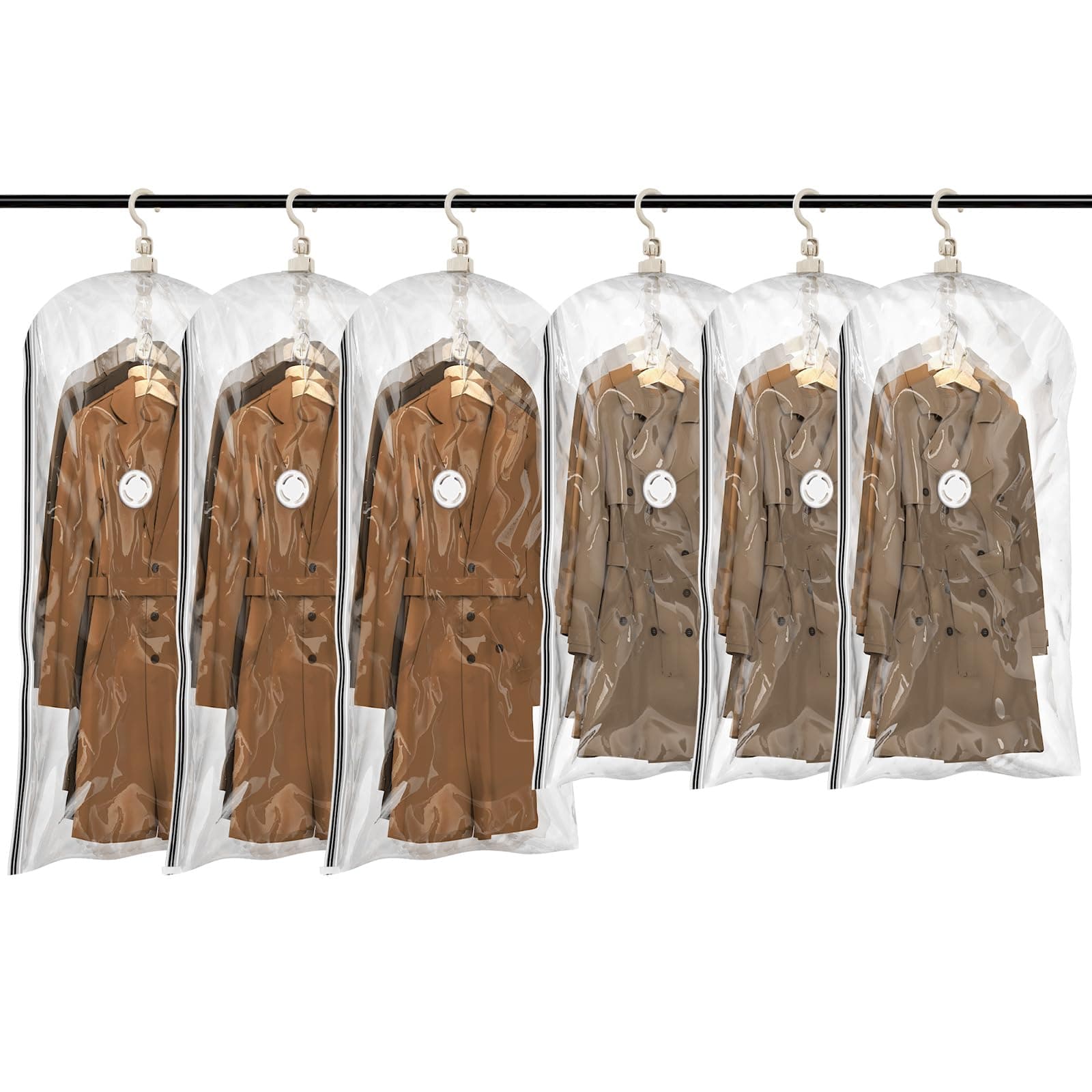 TAILI Hanging Sacchetti per Sottovuoto Vestiti, Vacuum Storage Bags (3 Lunghi, 3 Corti), Sacchi Sottovuoto da Appendere Trasparenti, Confezione da 6, Organizzatori e Contenitori per Armadio.