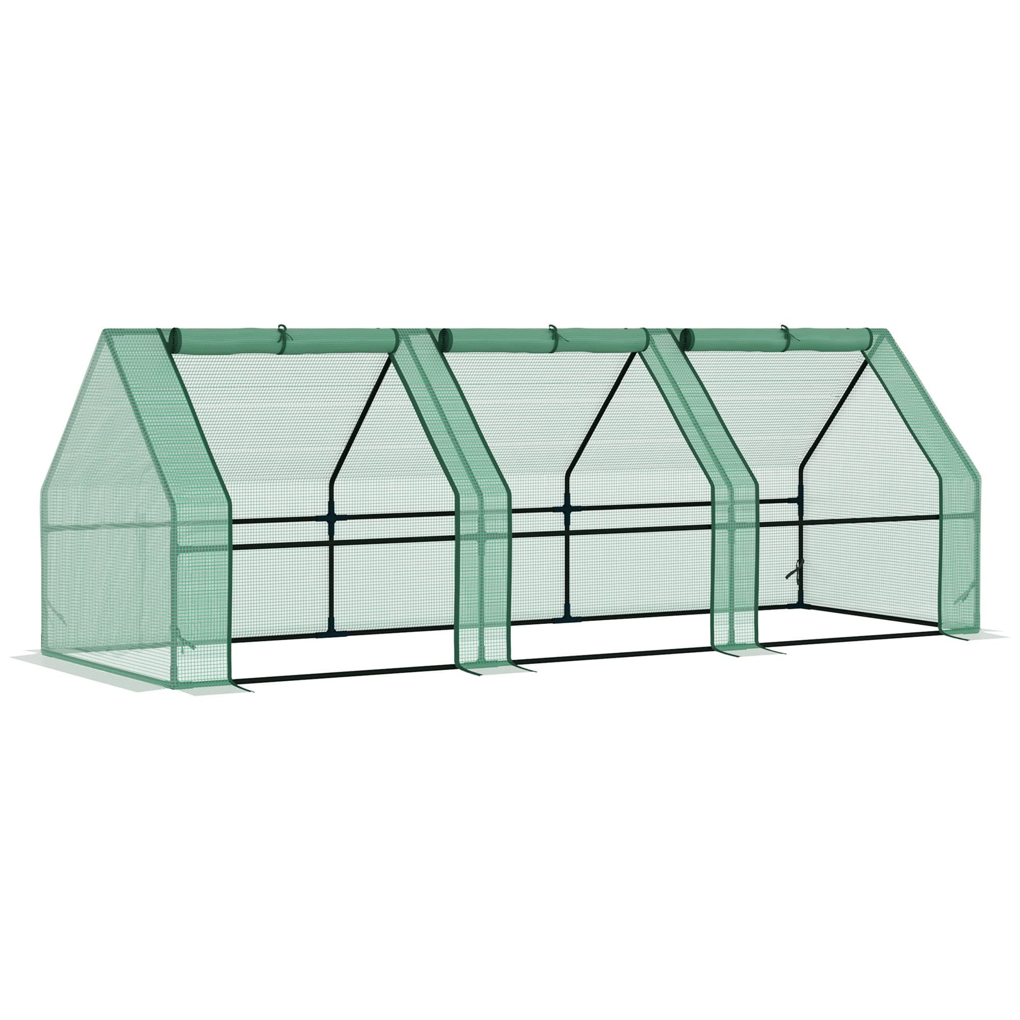 Outsunny Mini Serre de Jardin Mini Serre Tunnel 270L x 90l x 90H cm cm Toit Pointu Acier PE Haute densité 140 g/m² Anti-UV 3 fenêtres avec Zip enroulables Vert