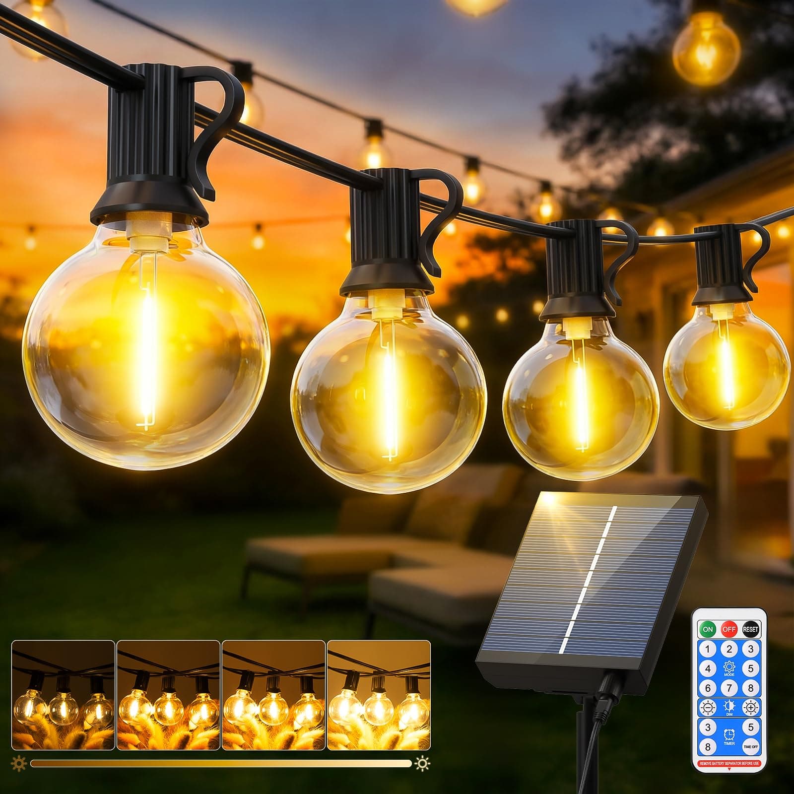 FGRYB Catena Luminosa Esterno Giardino Solare - Luci da Esterne 15M/50FT Solari Dimmerabile Impermeabile con LED G40 Lampadine per Esterne Illuminazione Gazebo Patio Balcone