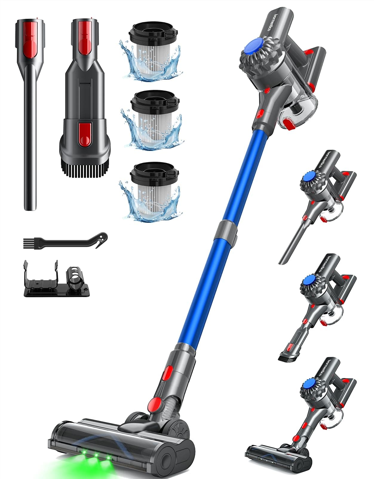 Ivormentico Aspirapolvere Senza Fili, 50Mins/450W/40KPA Scopa Elettrica Senza Fili, Aspirapolvere con LED Verde, Aspirapolvere Verticale con Batteria Rimovibile per Tappeti/Peli Animali, Blu
