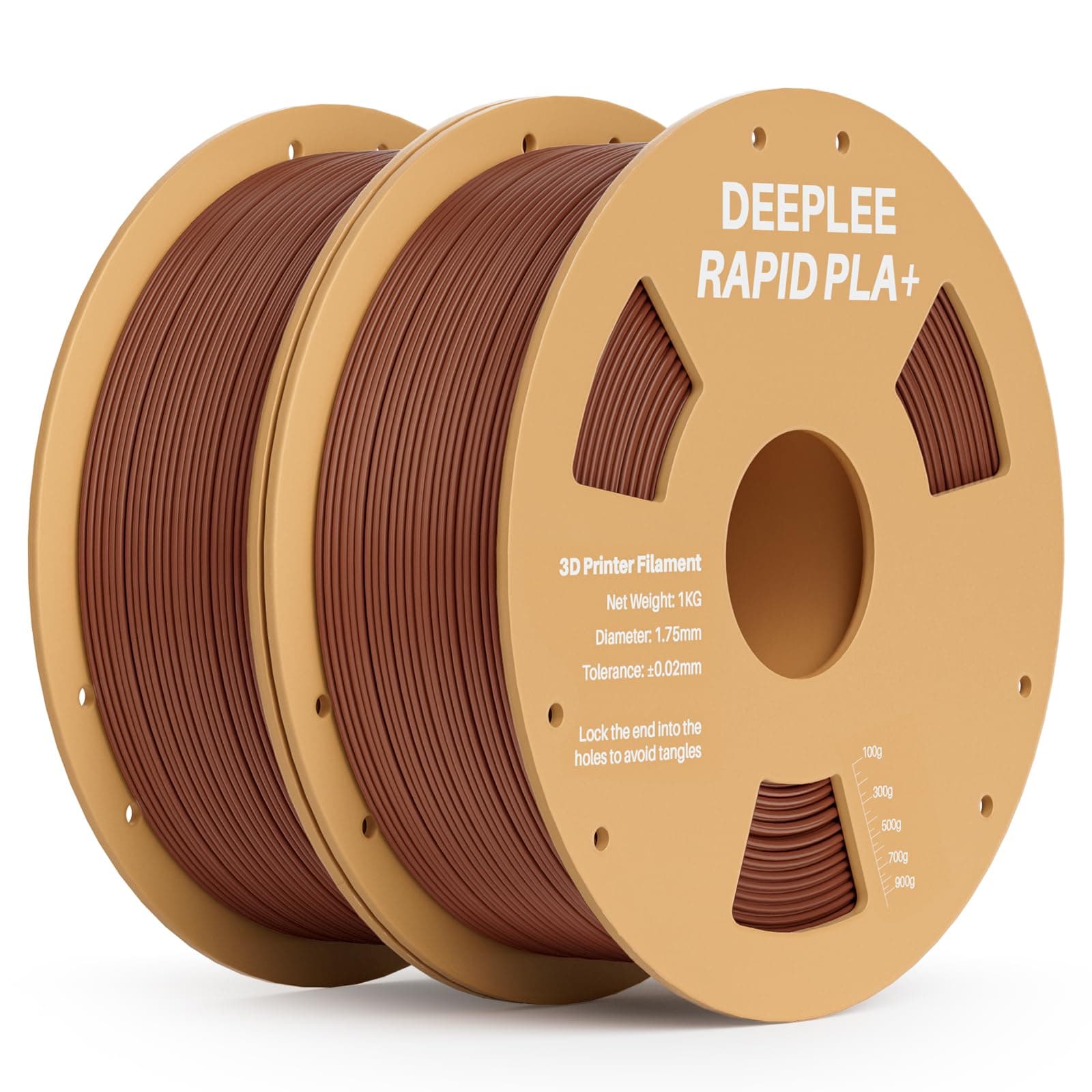 DEEPLEE PLA Plus Rapid 1.75mm - Kit 2 Bobinas Marrón (2x1kg) 2kg - Velocidad 600mm/s - Alta Resistencia y Dureza - Precisión ±0.02mm - Enrollado Perfecto, Sin Atascos - Compatible FDM Alta Velocidad