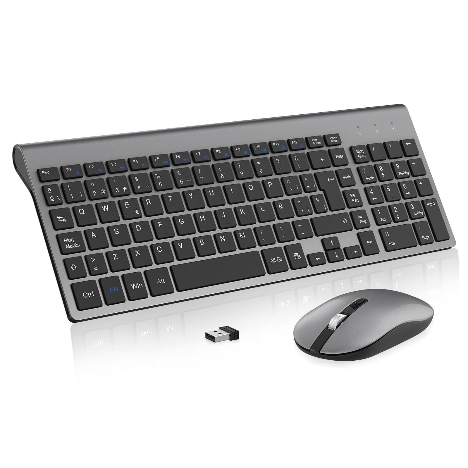 Teclado y Ratón Inalámbrico, cimetech KF10 EasyTyping [Teclas Que ahorran Trabajo] Teclado y ratón inalámbricos ultrafinos para Ordenador, fácil de configurar para PC/portátil/Mac/Windows, Gris