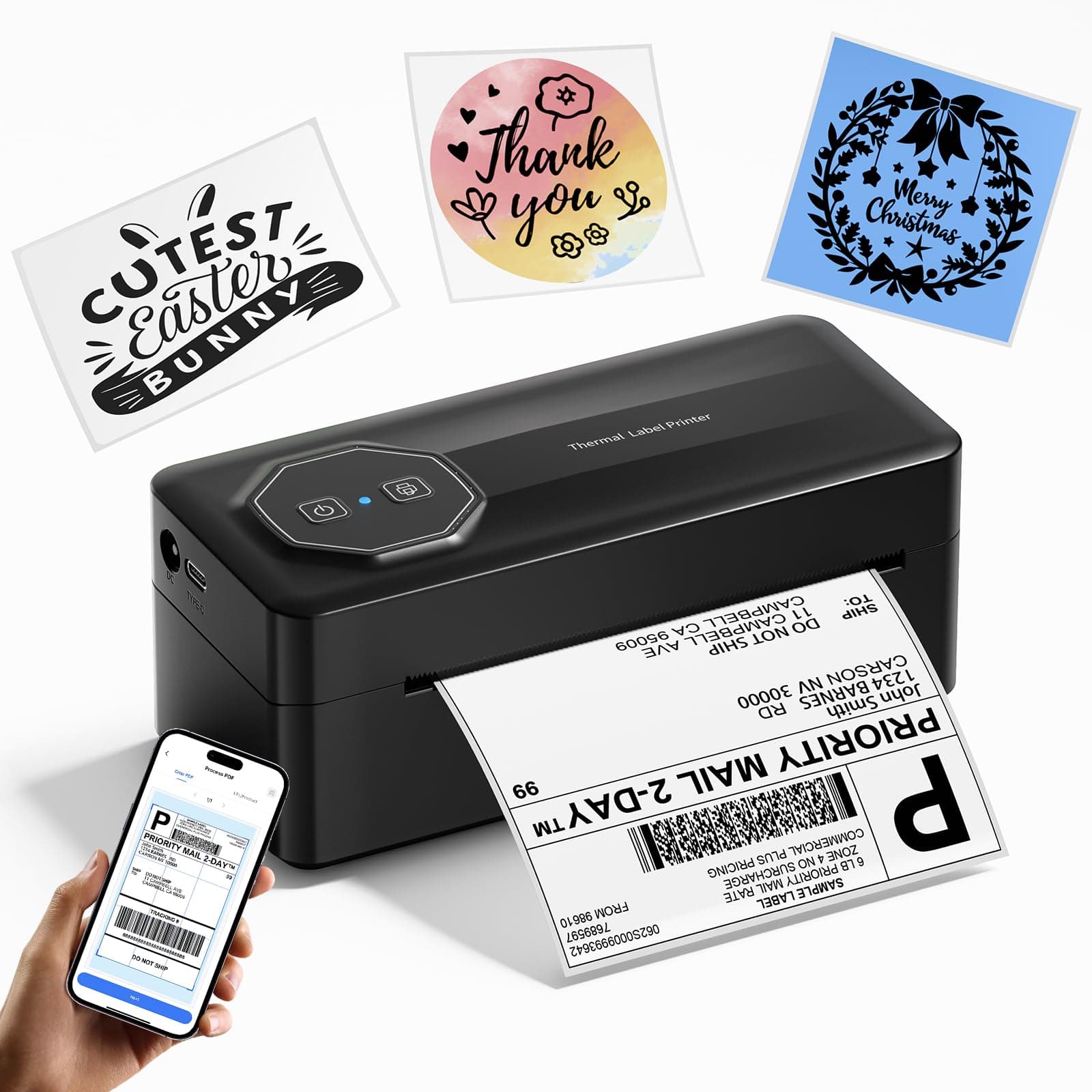 TATTMUSE Imprimante Thermique Bluetooth, 4x6 Imprimante Etiquette Expedition, Imprimante pour Colis d'expédition