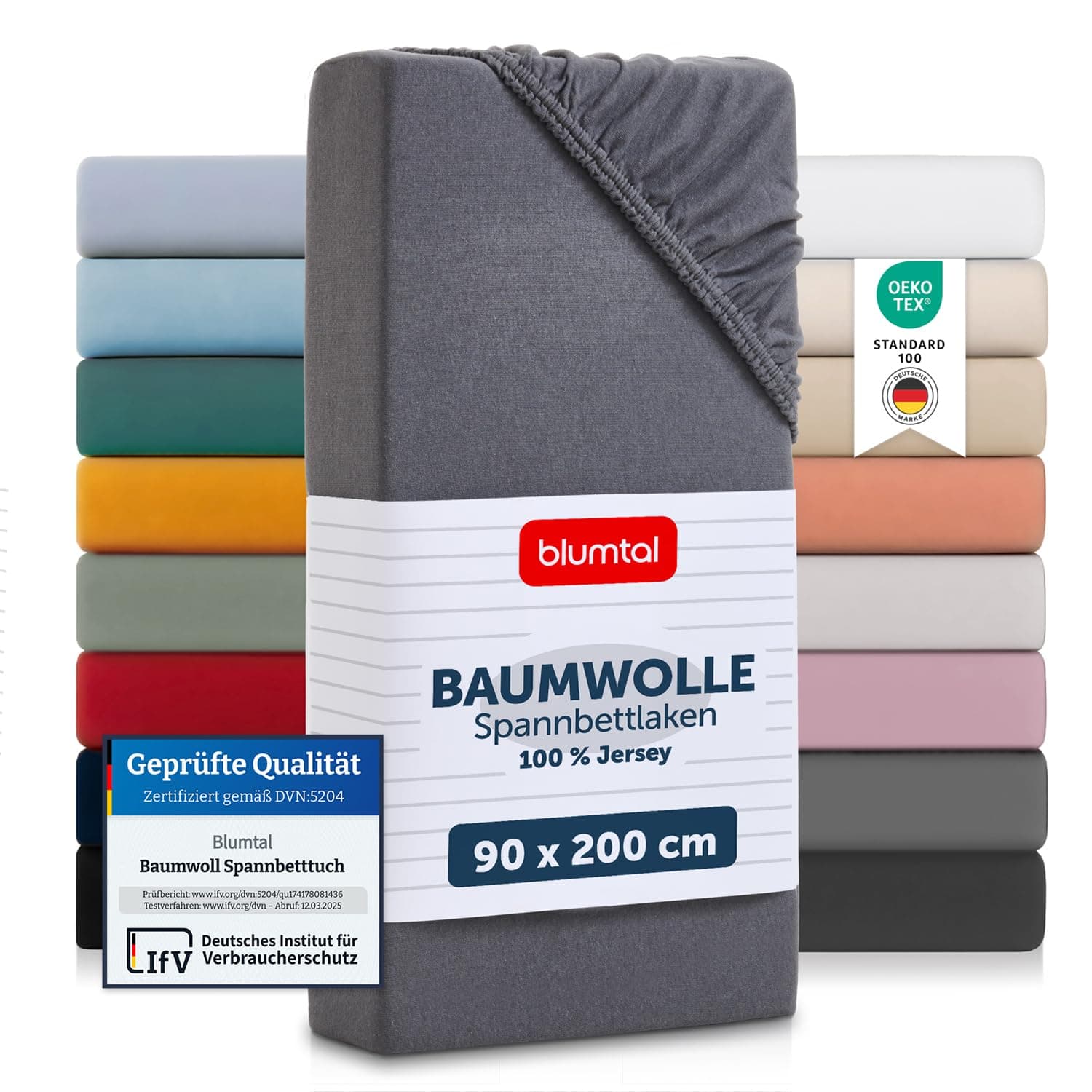Blumtal® Basics Spannbettlaken 90x200cm Jersey - bettlaken 90x200cm aus 100% Baumwolle - Oeko-TEX zertifiziertes Spannbetttuch 90x200 cm - Matratzenbezug 90x200 cm - Leintuch - Bettbezug - Grau