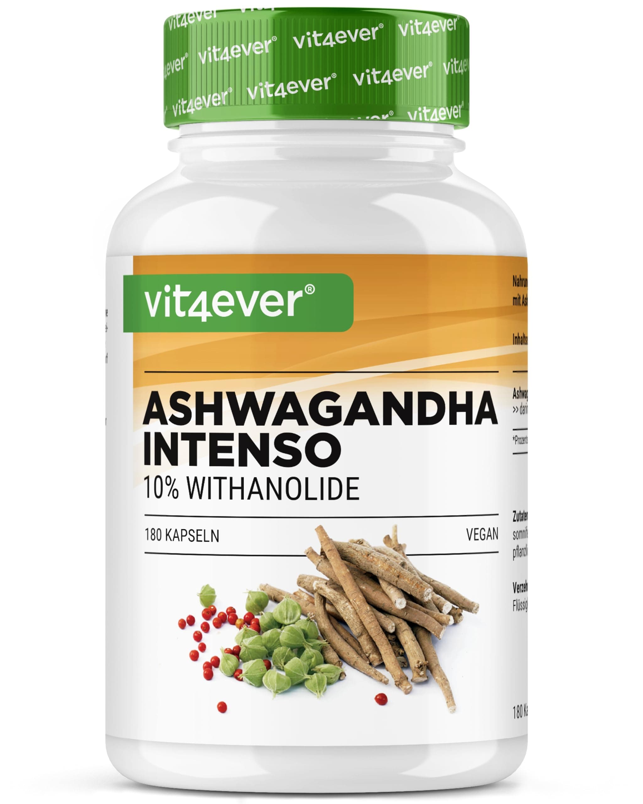 Ashwagandha Extrakt - 180 Kapseln mit 750 mg reinem Wurzelextrakt pro Kapsel & 10% Withanoliden - Hohe Reinheit - Vegan - Hochdosiert - Premium Qualität
