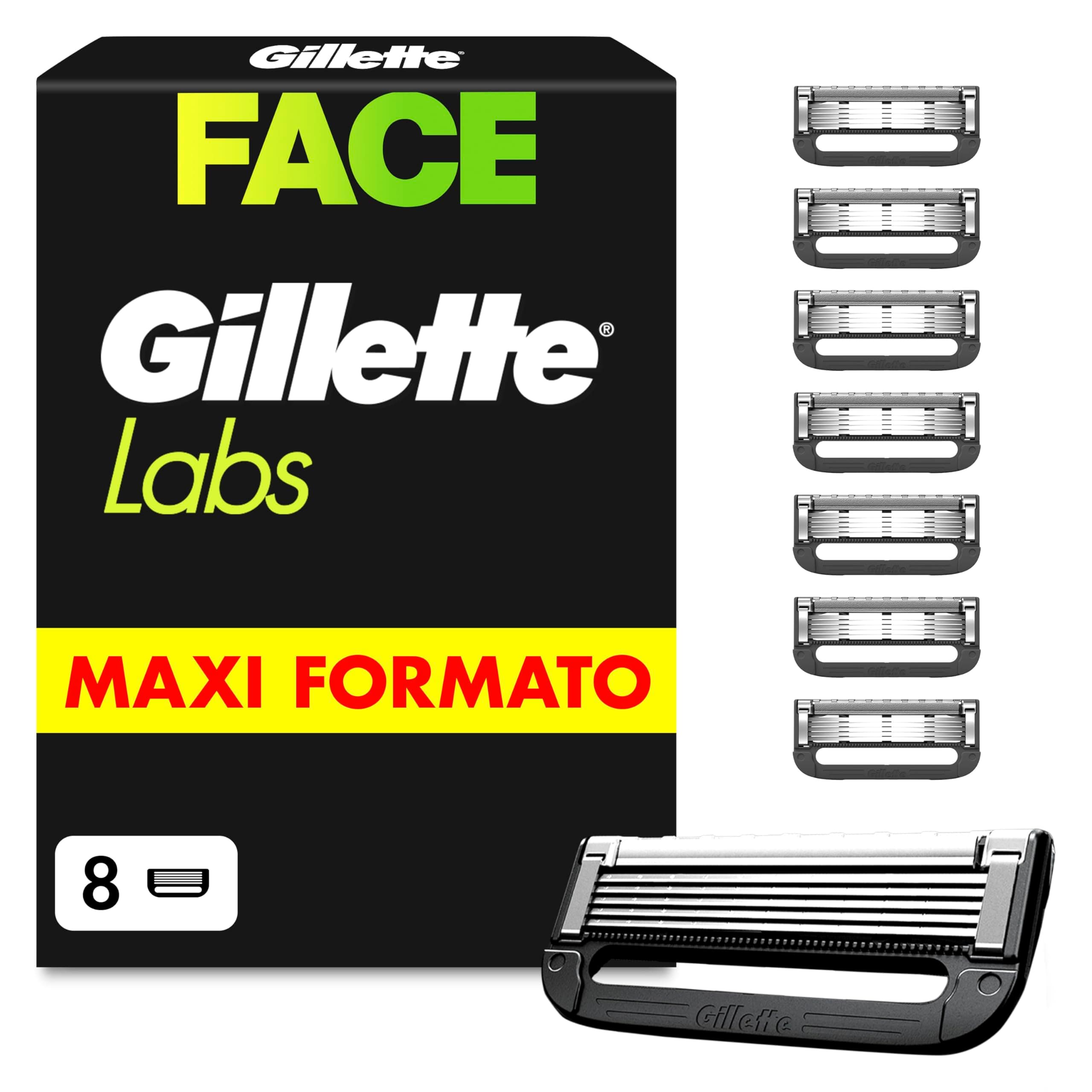 Gillette Labs 8 Lamette da Barba di Ricambio a 5 Lame per il Rasoio Barba Manuale Gillette Labs con Barra Integrata, Rasatura Profonda e Duratura, Comfort e Profondità
