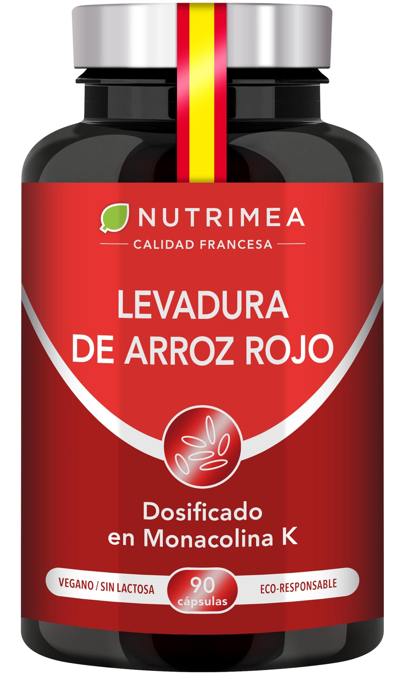 Levadura de Arroz Rojo + 15 mg Coenzima Q10 + 2,8 mg Monacolina K – Apoyo al Colesterol – Sin Citrinina – Alta Concentración – 90 Cápsulas Veganas – Fabricado en Francia – Nutrimea