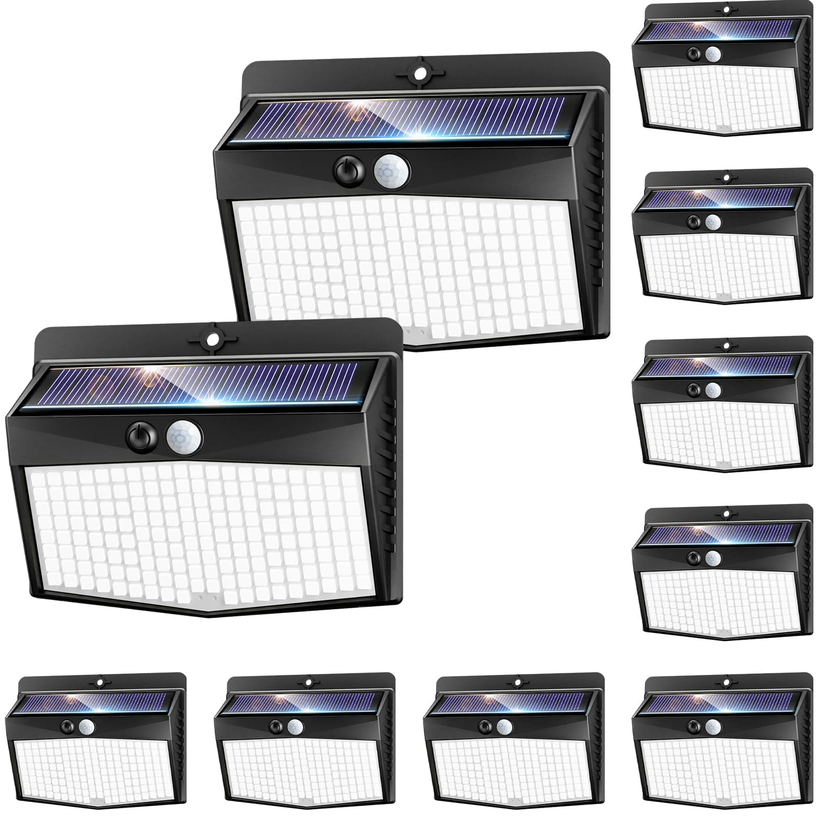 nipify 10 Paquete Luz Exterior Solar, 3 Modos Focos Solares Exterior con Sensor de Movimiento,Impermeable Lamparas Exterior para Jardín, Garaje, Patio, Caminos