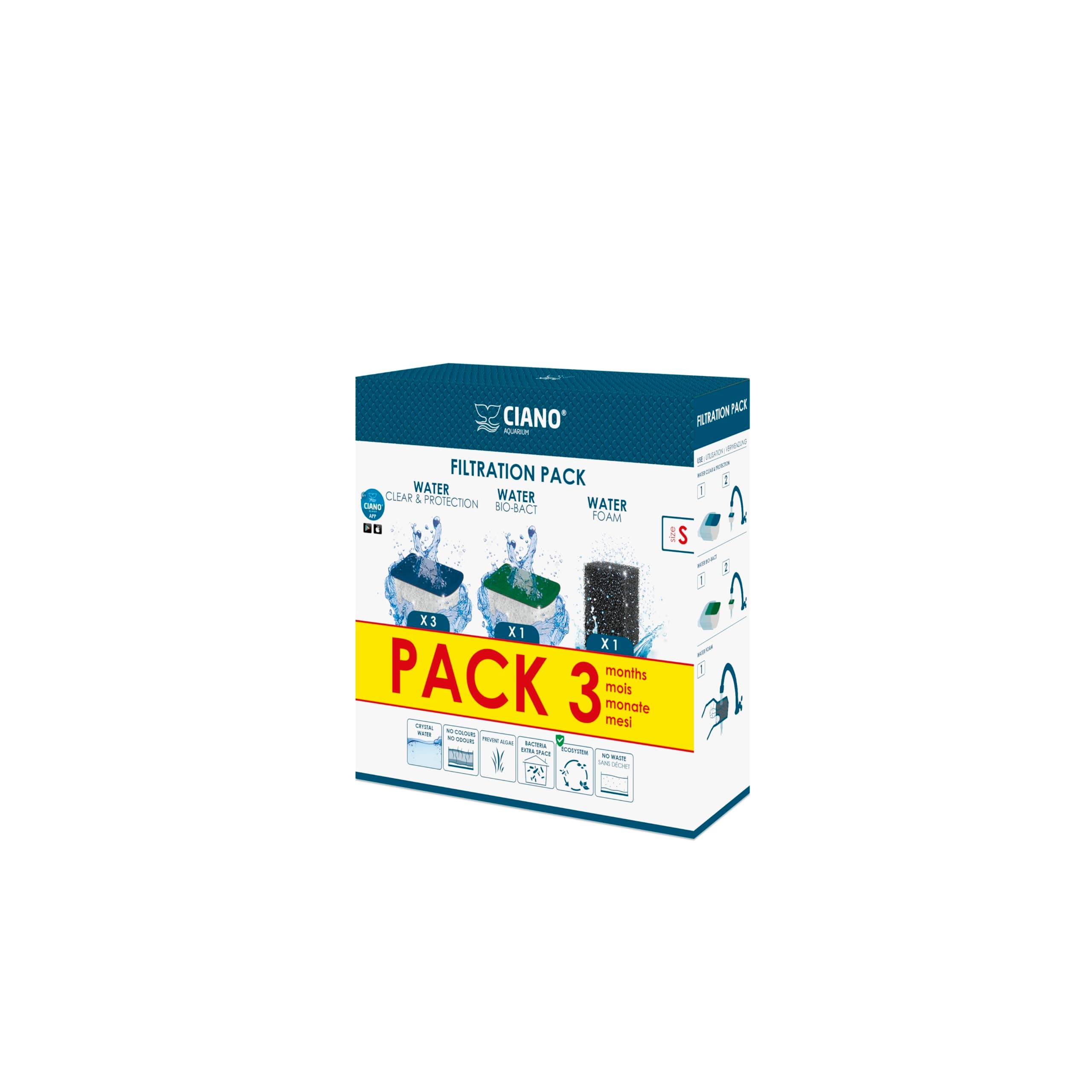 CIANO, Aquarium Consommables - Cartouches de Filtration de Rechange pour Filtre d'Aquarium- Pack 3 mois, Taille S - Eau Cristalline pour Poissons, Sans Impuretés et Sans Odeur - Nettoyage Efficace