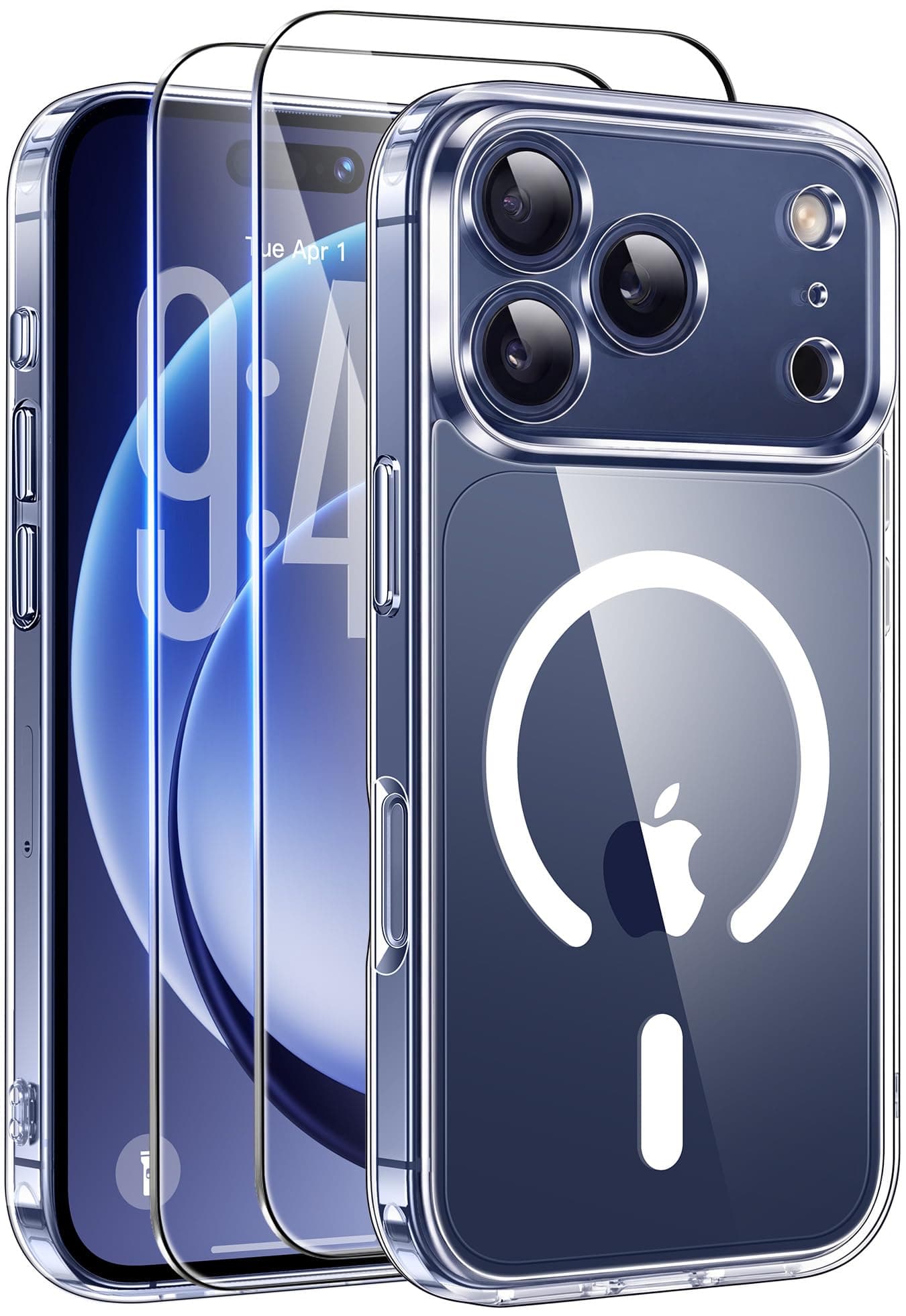 Qasyfanc Coque Magnétique pour iPhone 17 Pro Max Compatible avec MagSafe avec 2 Verre trempé Protection écran, Anti-Jaune Antichoc Caméra Protecteur pour iPhone 17 Pro Max-Transparente