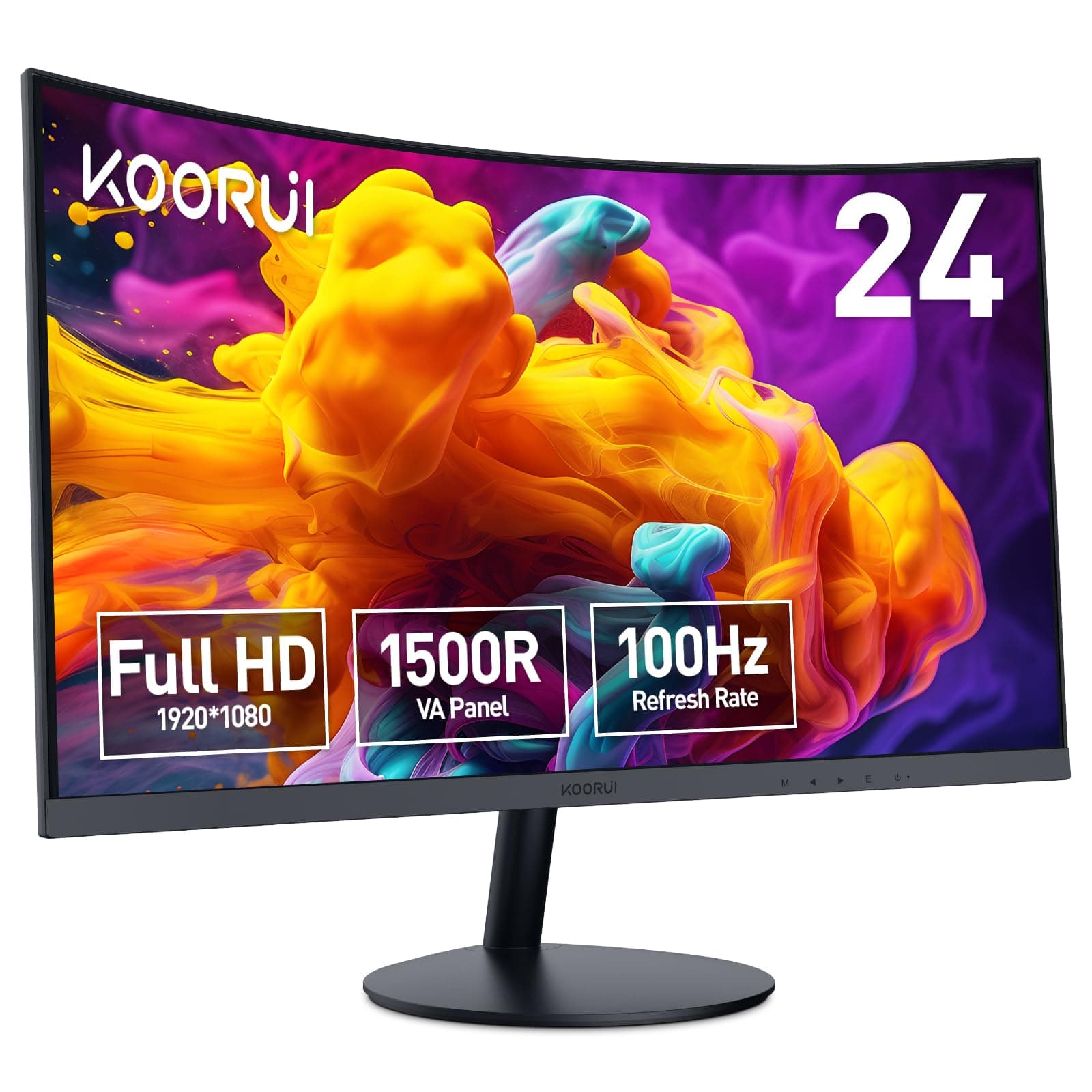 KOORUI Curved Monitor - 23.6 Zoll FHD Curved Computer Monitor, VA-Panel, 100Hz, Krümmung 1500R, Neigungsverstellung, Augenpflege, HDMI, VGA Gaming Monitor, Schwarz