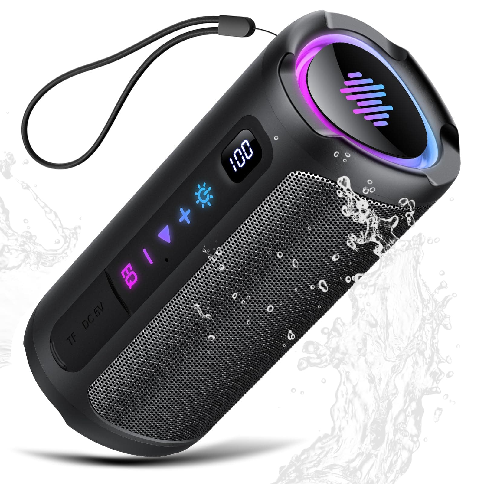 aowoka Enceinte Bluetooth Puissante sans Fil avec Lumière LED, Écran Numérique Haut-Parleur Portable 25W, Basses Améliorées, Autonomie 25H, Bluetooth 5.4, Étanche IPX7, pour Voyage/Sport/Fête