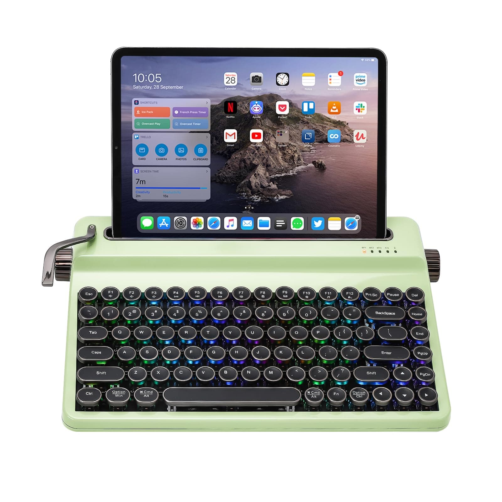 YUNZII QL75 Teclado de máquina de Escribir inalámbrico Teclado Retro mecánico,RGB Backlit QMK/Via programable, Multi-Dispositivo con 2.4GHz/Type-C/BT5.0 (Verde, Onyx Tactile)
