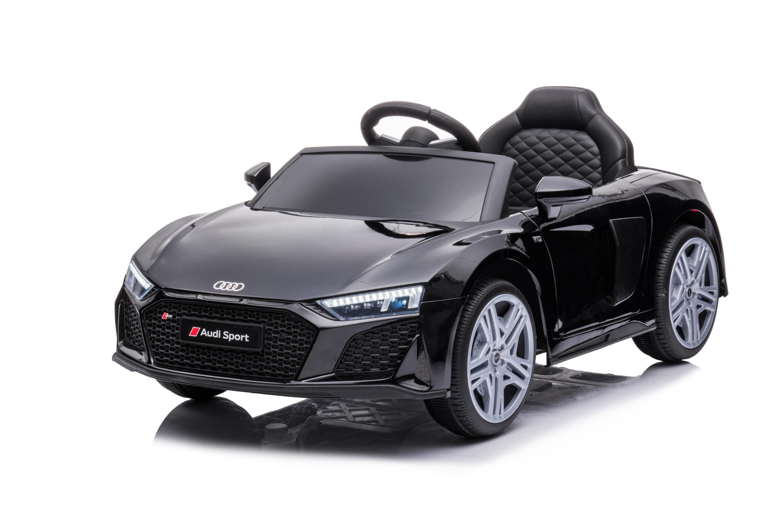 Baroni Home Auto Macchina Elettrica per Bambini Audi R8 Sport, 12V Con MP3, Macchina telecomandata Full Optional, sedile in Eco pelle, porte apribili, Velocità 3-5 km/h, con Telecomando, Nero