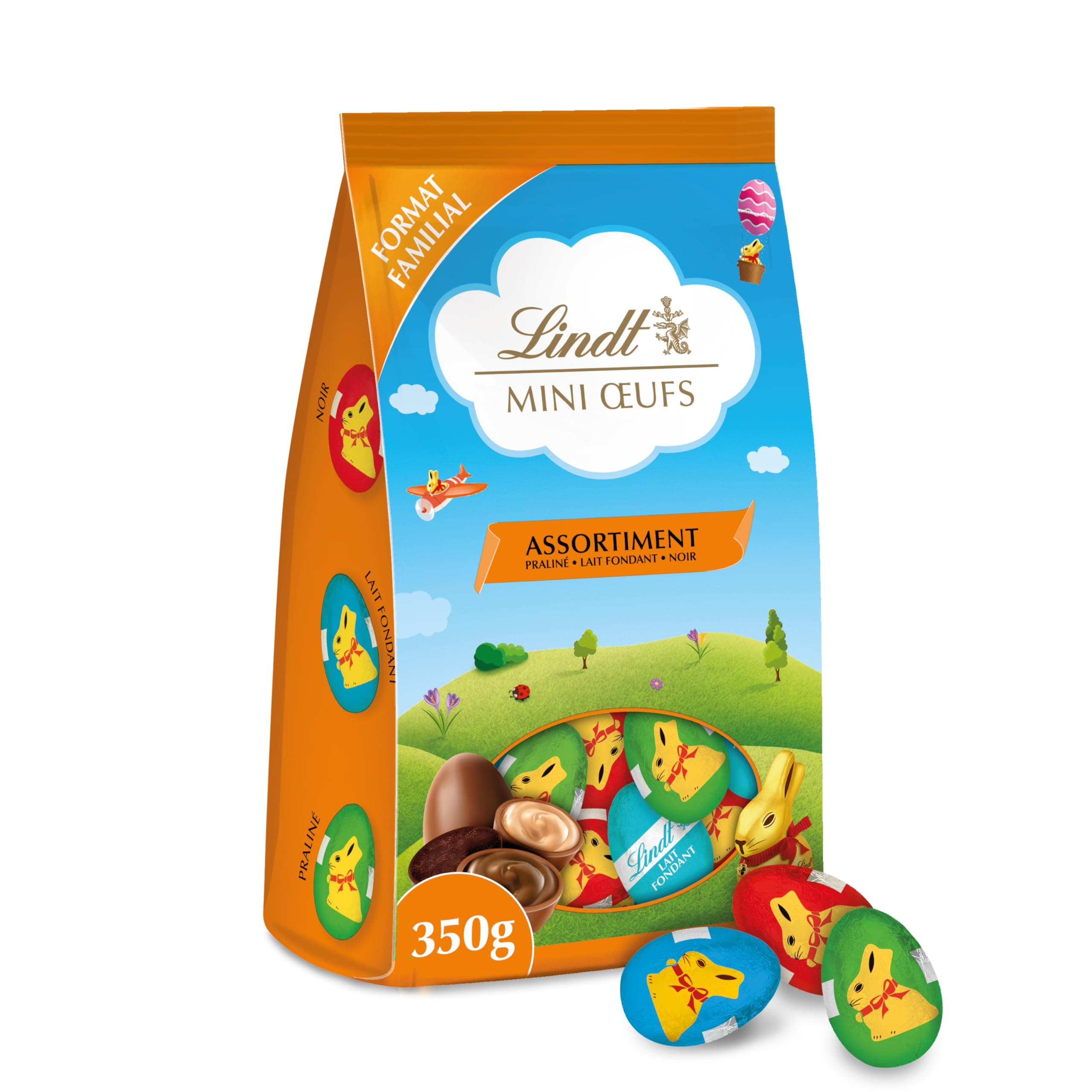 Lindt - Sachet MINI ŒUFS - Assortiment de Chocolats au Lait Fondant, Pralinés et Noirs - Idéal pour Pâques, 350g