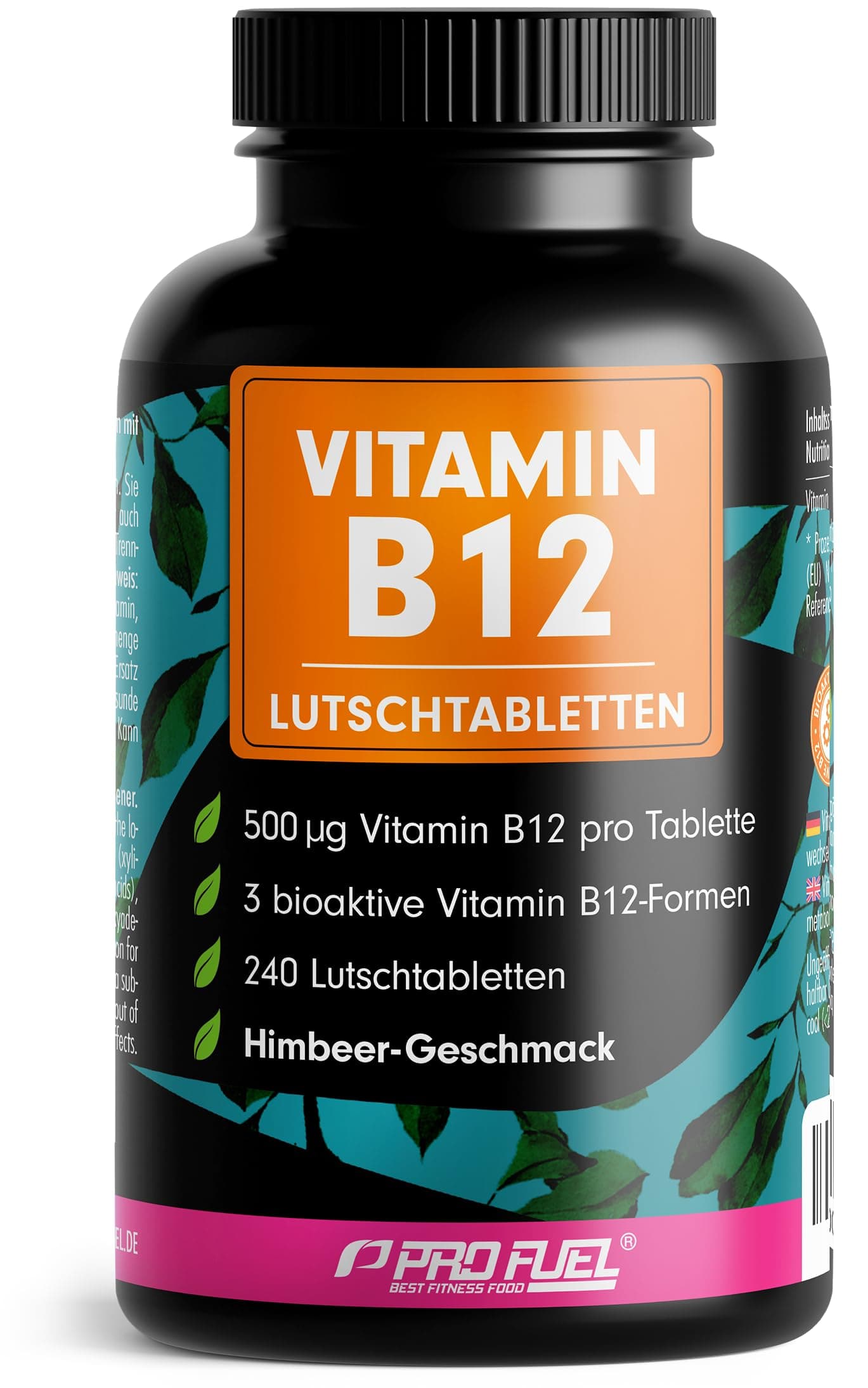 Vitamin B12 Lutschtabletten 240x HIMBEERE, 500µg B12 pro Tablette aus Methylcobalamin, Adenosylcobalamin & Hydroxocobalamin, leckerer Geschmack, optimal hochdosiert, ohne Zuckerzusatz, 100% vegan
