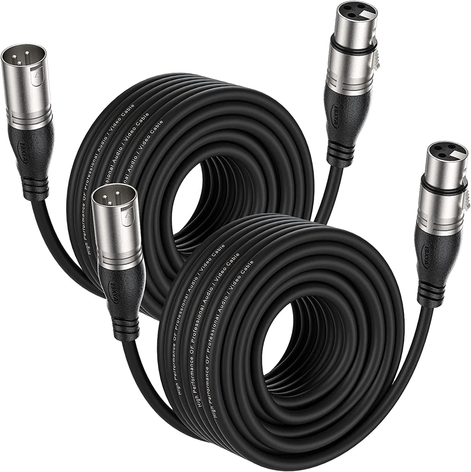 EBXYA Cable XLR de Micrófono 15M - 2 Paquetes, 3 Pines Balanceado Macho a Hembra, Cable de Conexión de Escenario DMX