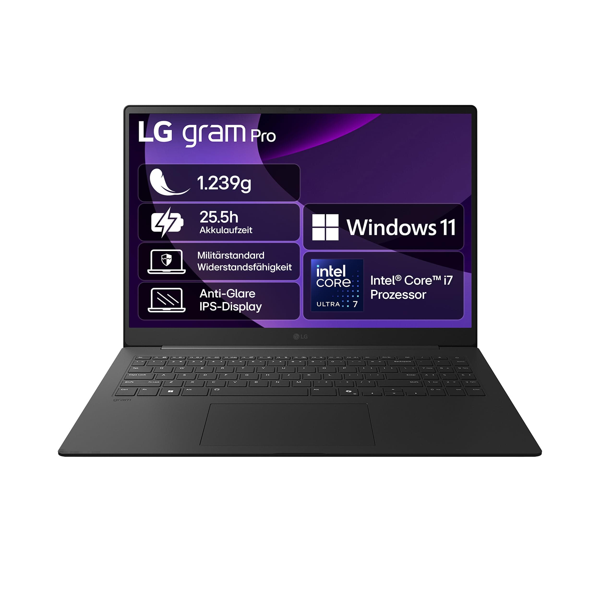 LG gram Pro 16 16Z90TS-G.AU89G (16 Zoll) IPS Notebook, Intel Core Ultra 7 258V, Intel Arc™ Graphics 140V, 16GB RAM, 1TB SSD, federleicht (1,239 kg), gram AI, Copilot+ PC, 77 Wh, Thunderbolt 4, Schwarz