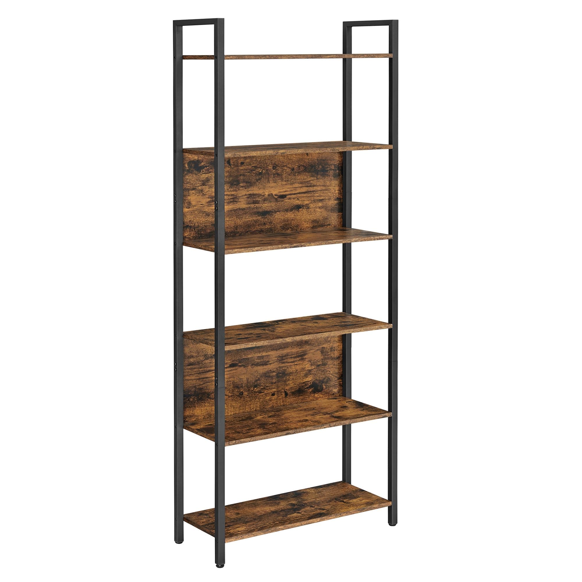 VASAGLE Bücherregal, Küchenregal, Standregal mit 6 offenen Regalebenen, Flur, Küche, Büro, stabiles Stahlgestell, Industrie-Design, 24 x 60 x 186 cm, vintagebraun-tintenschwarz LLS113B01