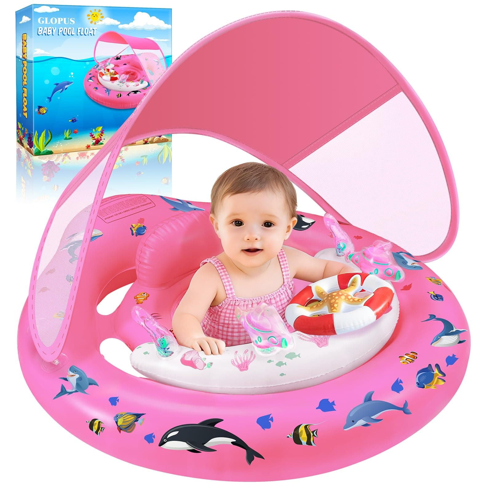 GLOPUS Bouee Bebe, Bouée Bébé, Bouee Bebe Piscine avec Pare Soleil UPF 50+, Piscine Empêcher Le Retournement Flotteur de Piscine pour Tout-Petits pour 6 à 36 Mois
