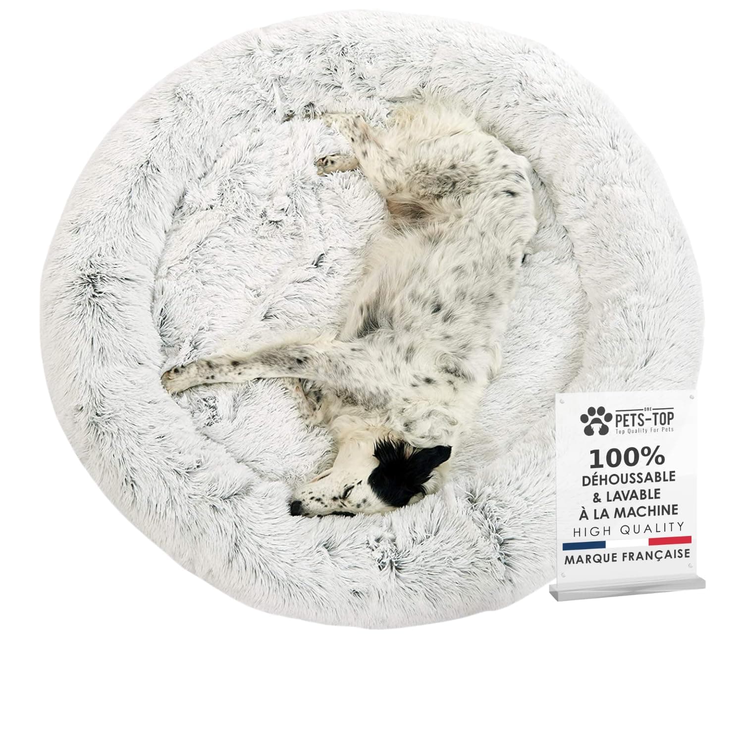 One PETS-TOP Panier Chien Grande Taille 95 cm Gris – Donut Anti-Stress Déhoussable Lavable – Coussin Chien Fibre PP et Mousse 2,5 cm – Antidérapant