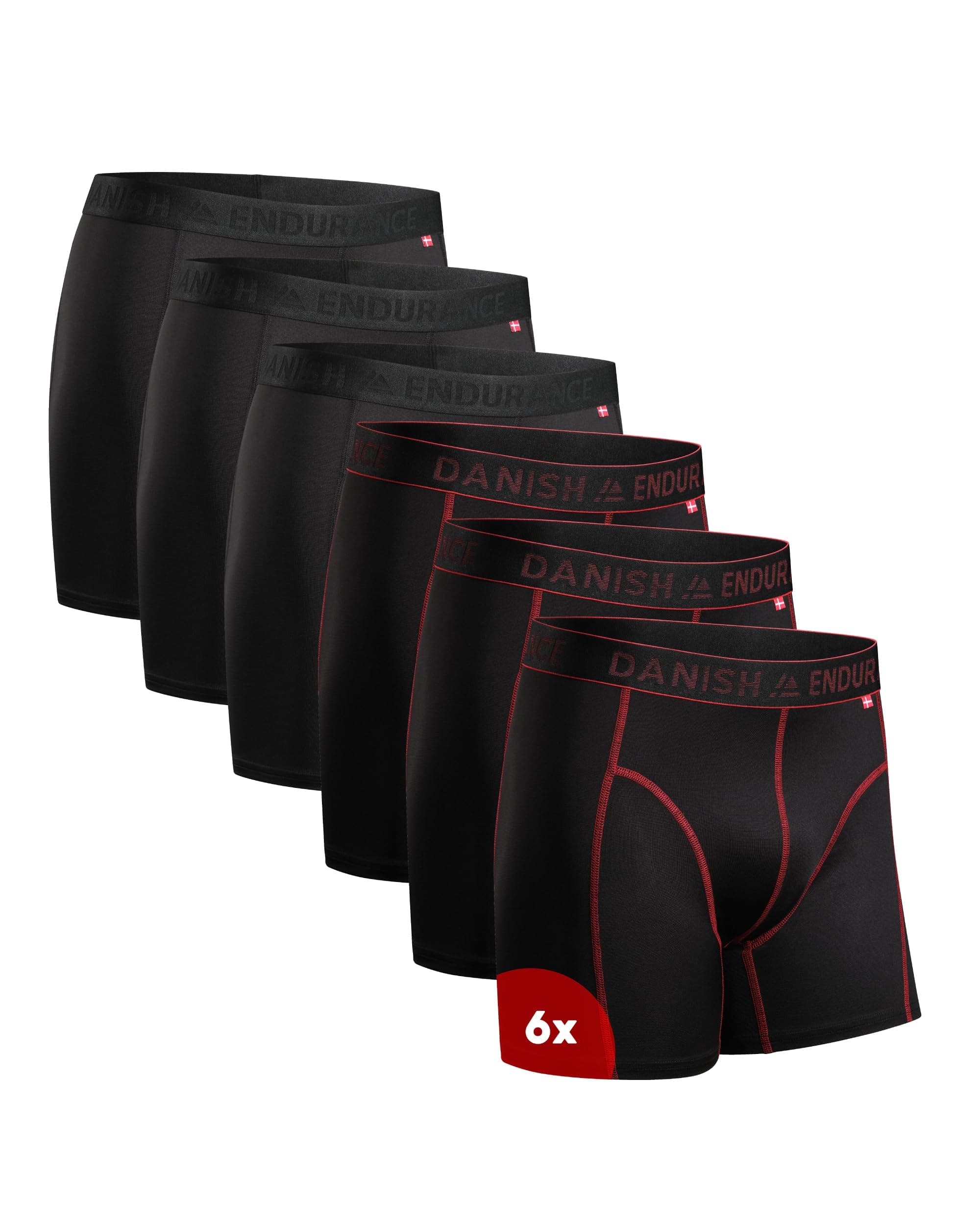 DANISH ENDURANCE 6er Pack Sport Boxershorts Herren, Funktionsunterwäsche, Sportunterwäsche Herren, Elastisch, Geruchsneutral & Atmungsaktiv, Mit regulärem oder langem Bein