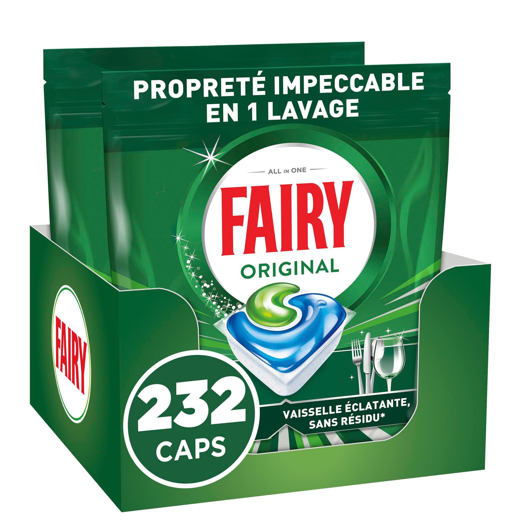 Fairy Original Tablettes Lave-Vaisselle Tout-en-1, 232 Tablettes (116x2), Sans Parfum, Efficaces Contre La Graisse Incrustée, Dissolution Ultra-Rapide, Sans Odeur ni Résidus