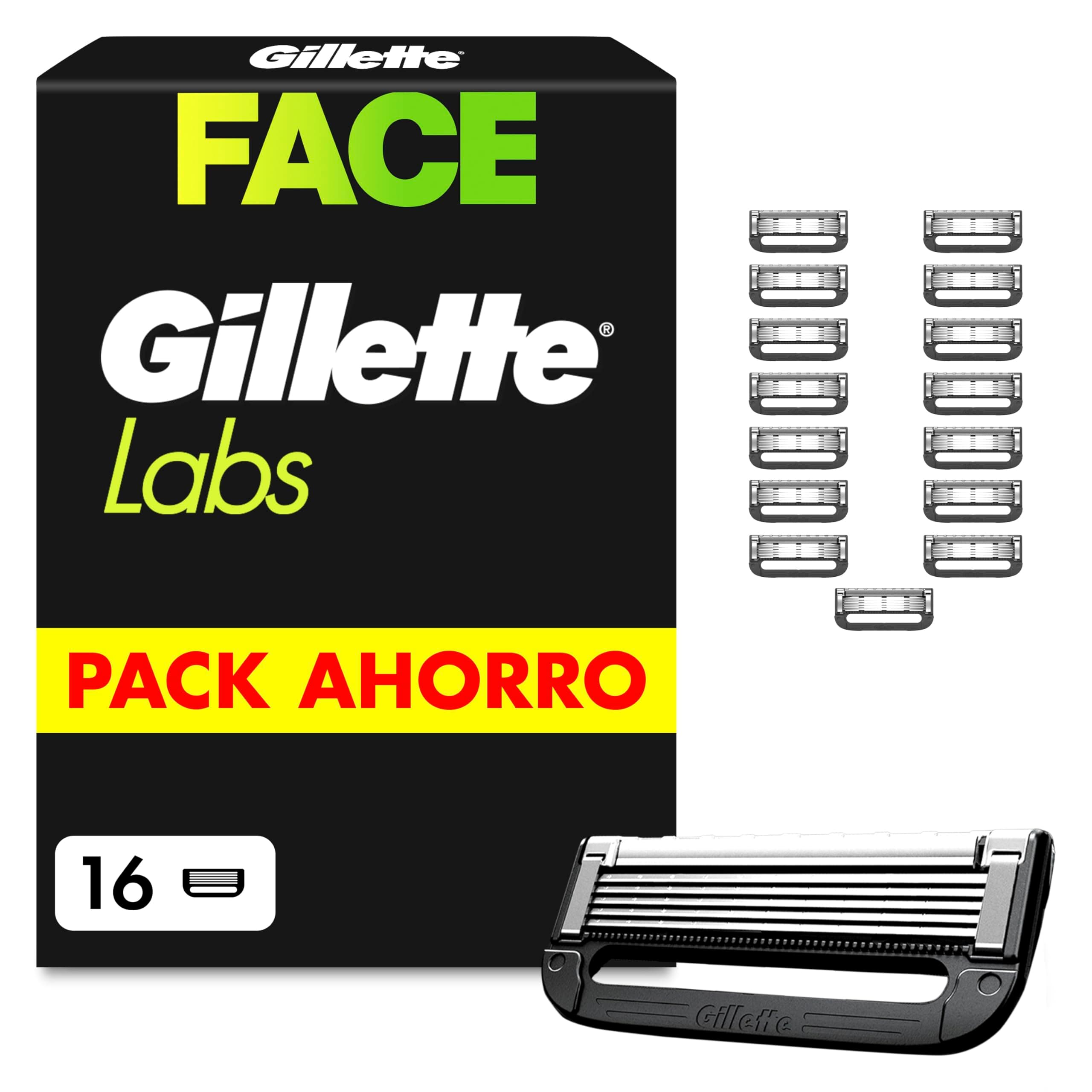 GilletteLabs Recambios para Maquinillas de Afeitar, Pack de 16 Cuchillas de Afeitar con 5 Hojas Y Banda Lubricante, Compatible con Todas Las Maquinillas Gillette Labs