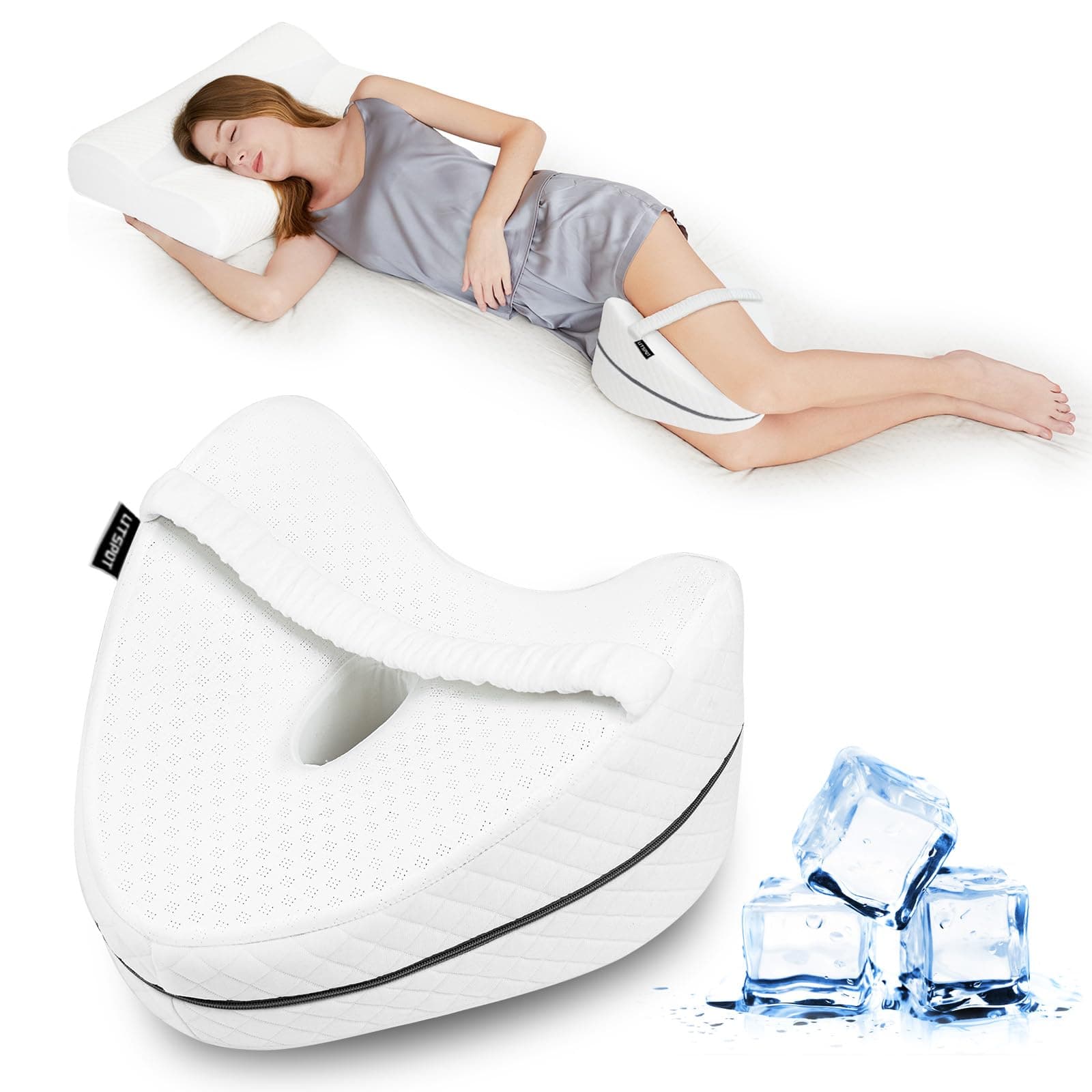 LITSPOT Oreiller de Jambe Coussin de Genoux Rafraichissant pour Dormir sur Le Côté avec Mousse à Mémoire de Forme Coussin Ergonomique Releve-Jambes pour Soulager la Pression