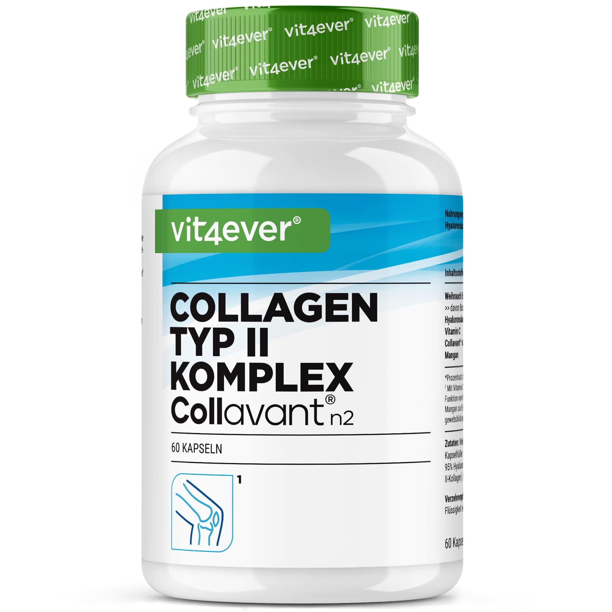Kollagen Typ 2 Komplex - Mit Collavant n2® nativem Kollagen, Weihrauch Extrakt, Hyaluronsäure, Vitamin C, Mangan für Knochen Knorpel und Gelenke