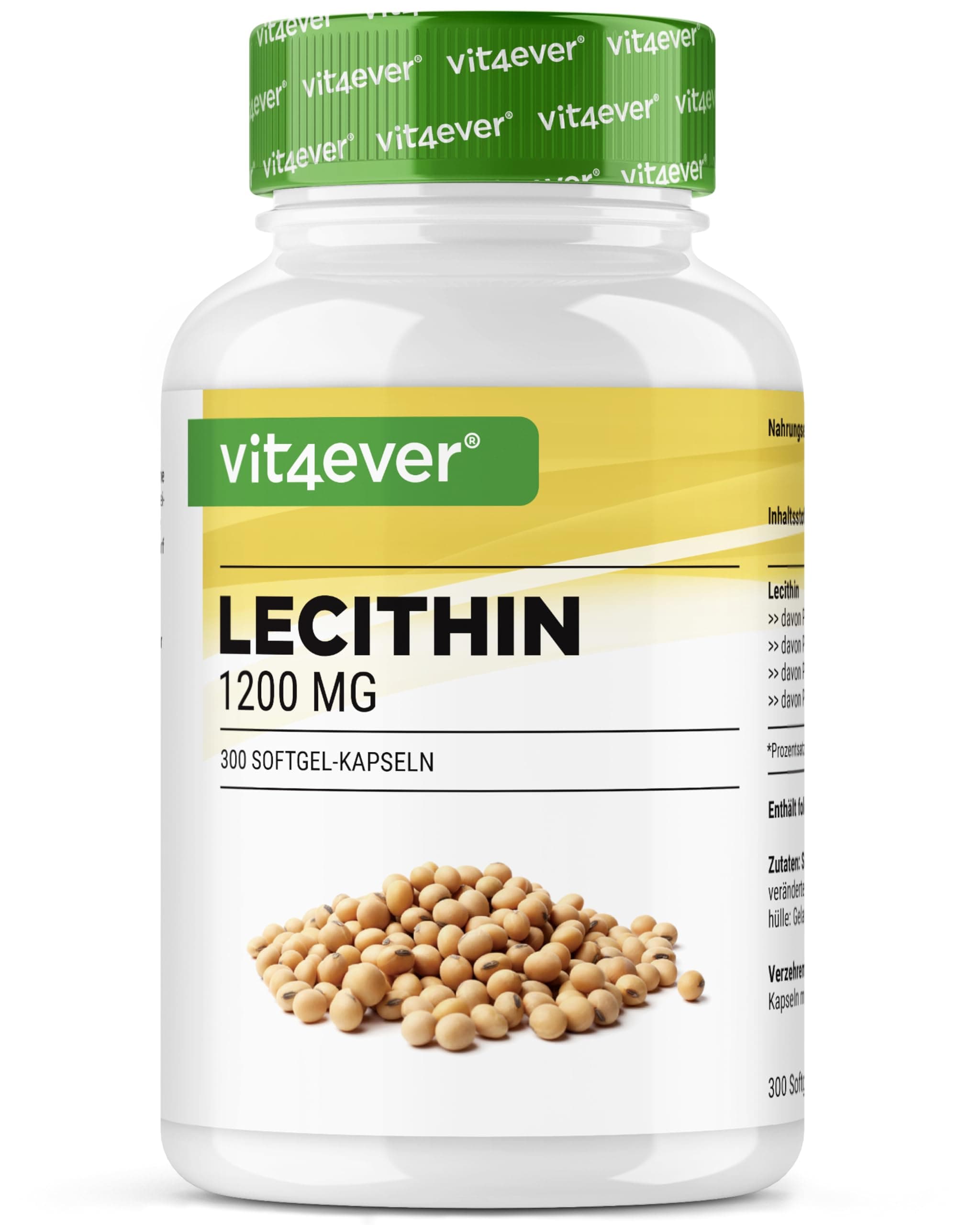 vit4ever Lecithin 1200 mg - 300 Softgels - Premium: Mit Phosphatiden - Sojalecithin ohne Gentechnik - Hochdosiert - Premium Qualität