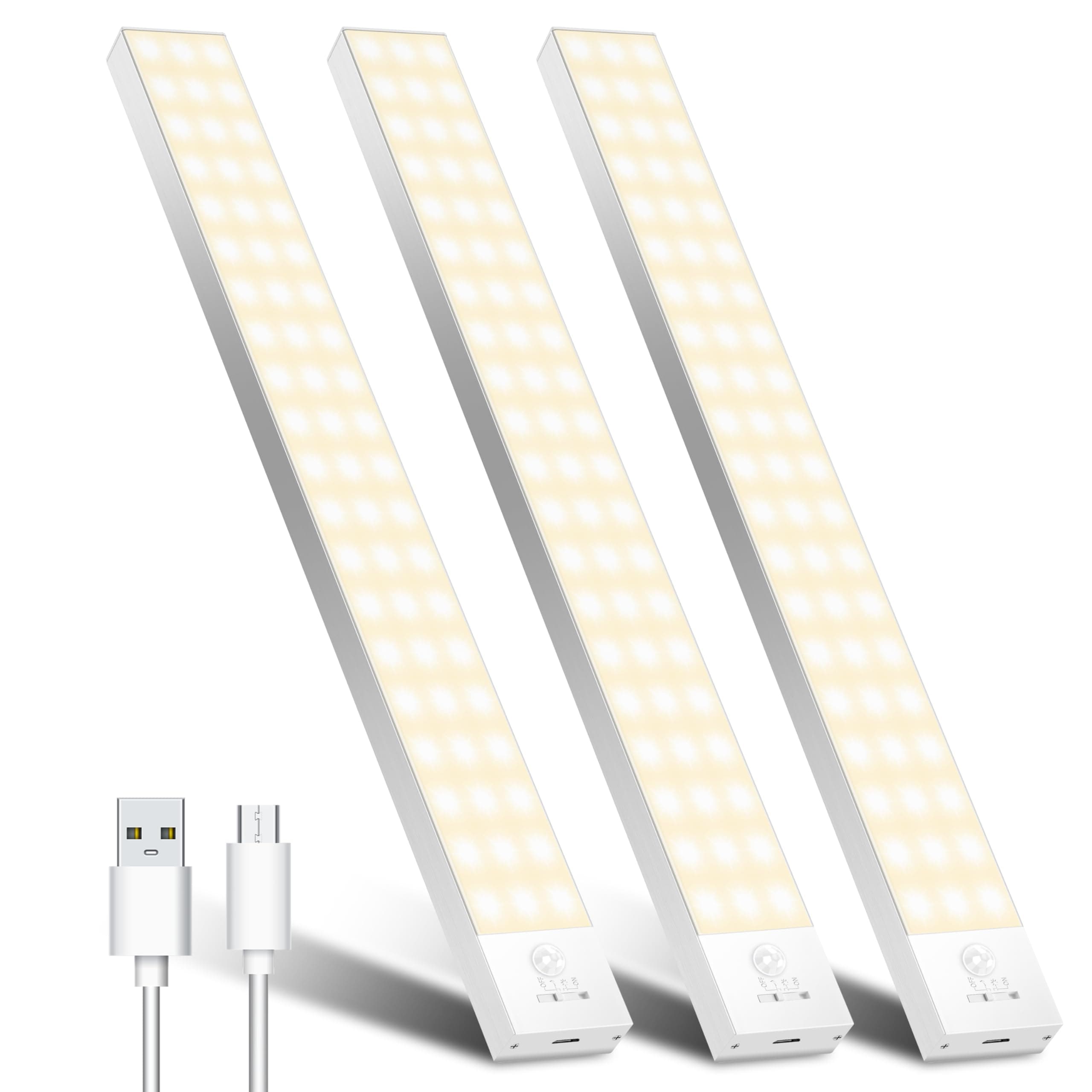 OUILA 3000k Lampe de Placard Detecteur De Mouvement Lot de 3, 1500mAh 30cm Lamp Placard avec Detecteur Mouvement USB Sans Fil Lamp LED Lumière sous L'armoire pour Escalier, Couloir, Cuisines, Armoire