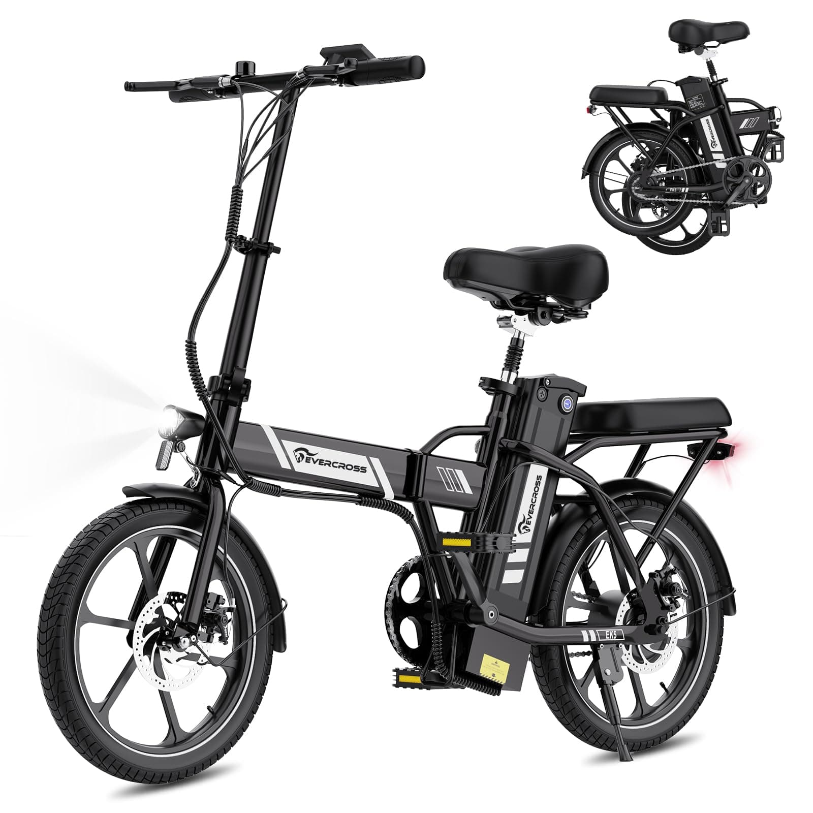 EVERCROSS Bicicletta Elettrica per Adulti, 250W Bici da Montagna,16"/20" Pneumatici Grassi E-Bike, Fino a 25KM/H, 36V/48V Batteria Rimovibile E-Bici,Sistema a Doppio Disco