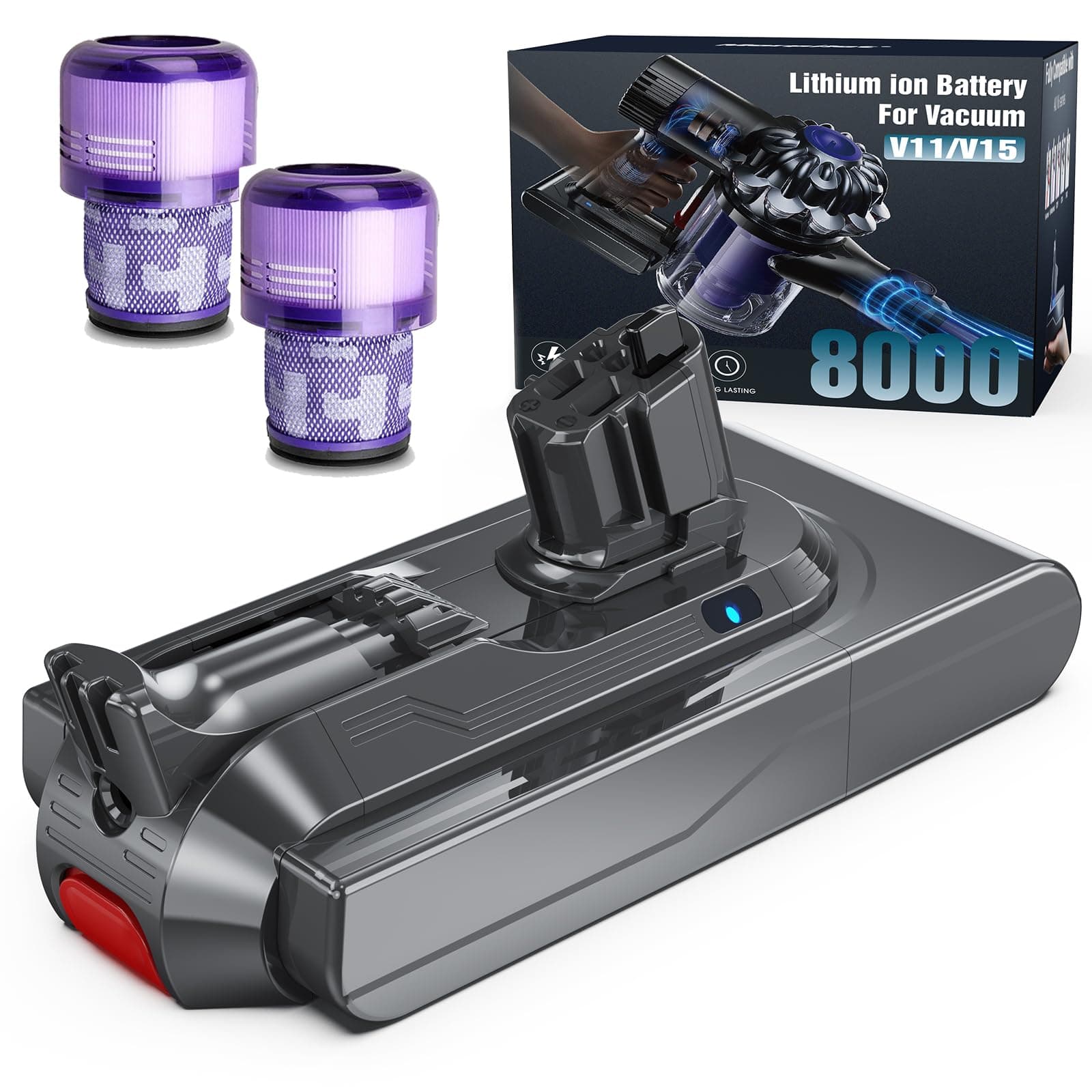 Morpilot 8000 mAh Batería con Clip para Dyson V11 y V15, Compatible con Outsize Absolute+ Animal Torque Drive Total Clean Extra, V15 Detect Absolute SV14 SV16 SV18 SV22