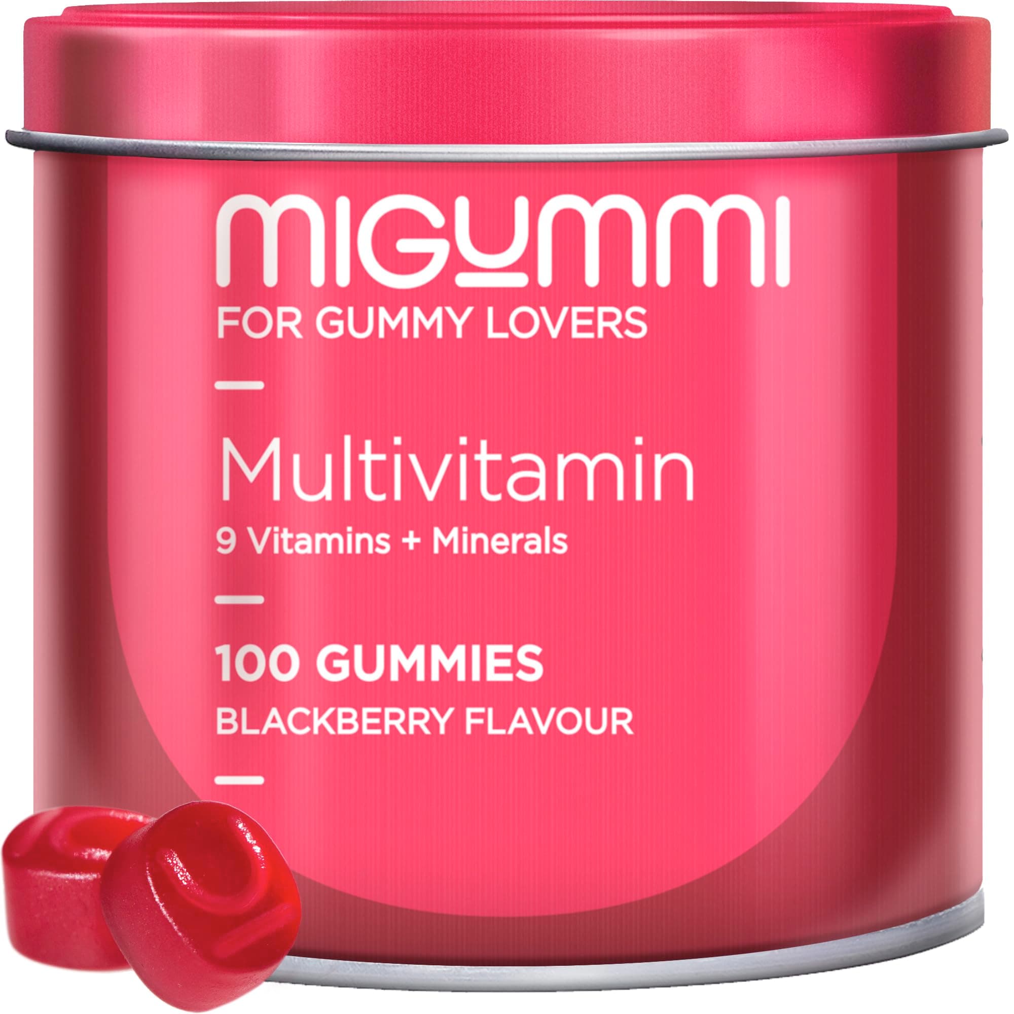 Gominolas Multivitaminas - 100 Gummies sabor natural a Mora - Vitaminas C, D, B12, E, A, B6, B5, Ácido Fólico, Biotina, Zinc, Yodo, Colina - 12 vitaminas y minerales - Vitaminas gominolas - Veganas