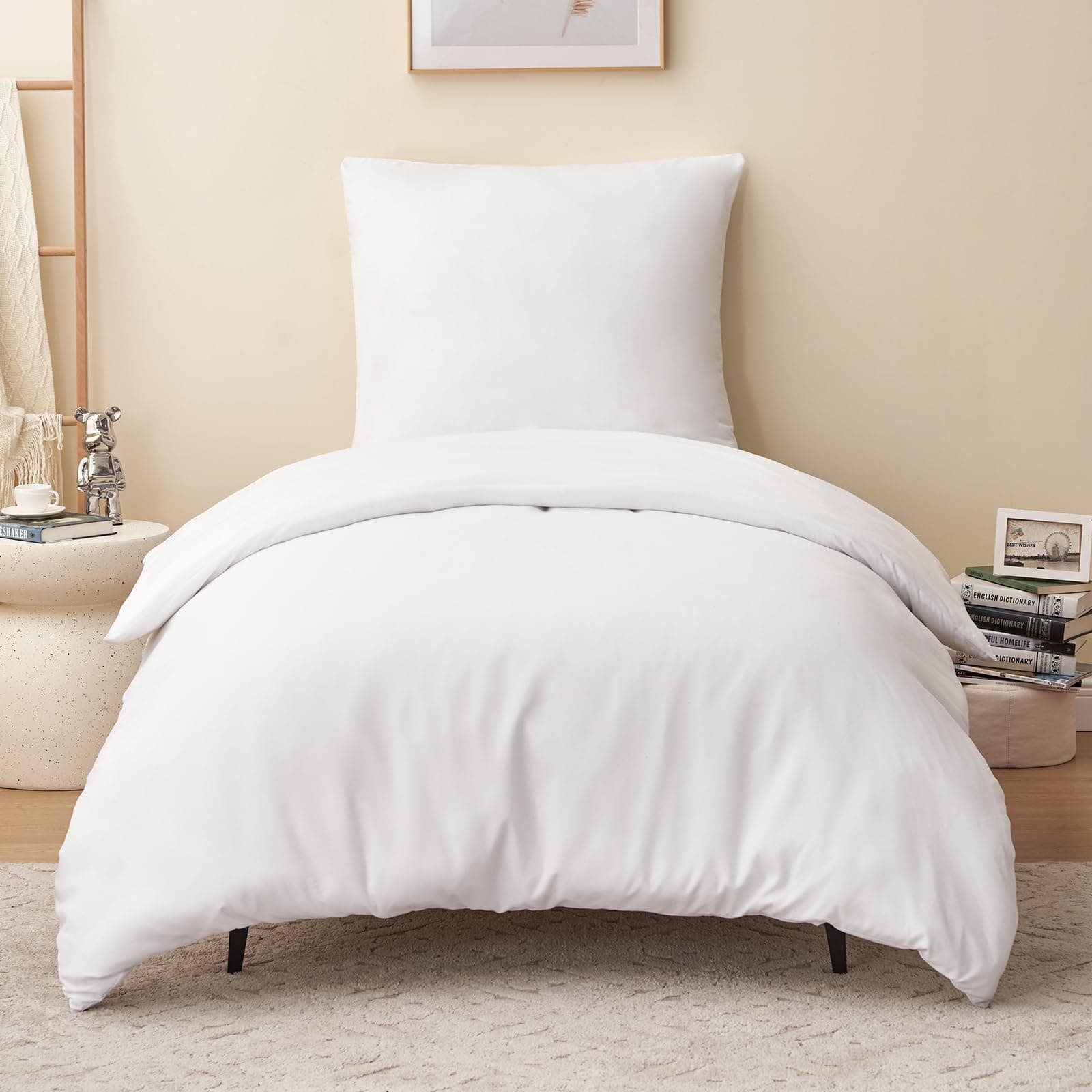 RUIKASI Housse de Couette 140x200 cm Blanc avec Fermeture Éclair – Parure de Lit 1 Personne pour Lit 90x190 avec 1 Taie d'oreiller 65x65 cm – Ensemble en Microfibre Infroissable