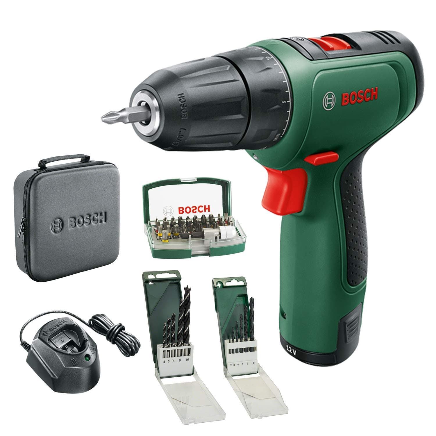 Bosch taladro/atornillador a batería EasyDrill 1200 (batería de 2,0 Ah, sistema de 12 V, juego de brocas y puntas de atornillar, en funda blanda) - Amazon Edición