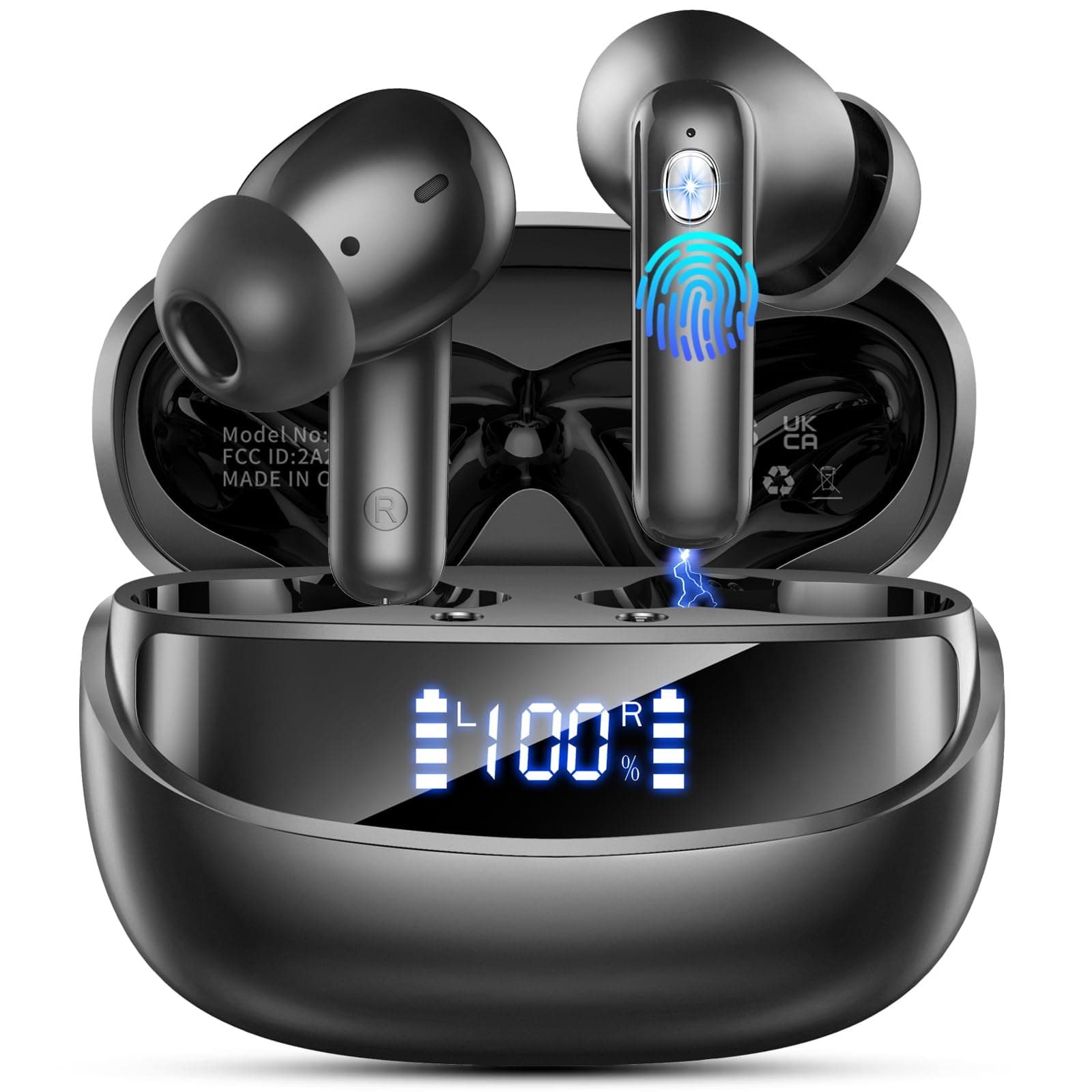 Bluetooth Kopfhörer, 2026 Kopfhörer Kabellos Bluetooth 5.4, 50 Std Spielzeit In Ear Kopfhörer HiFi Stereo mit 4 ENC Noise Cancelling Mics, IP7 Wasserdicht Kabellose Kopfhörer, Ohrhörer mit LED-Anzeige