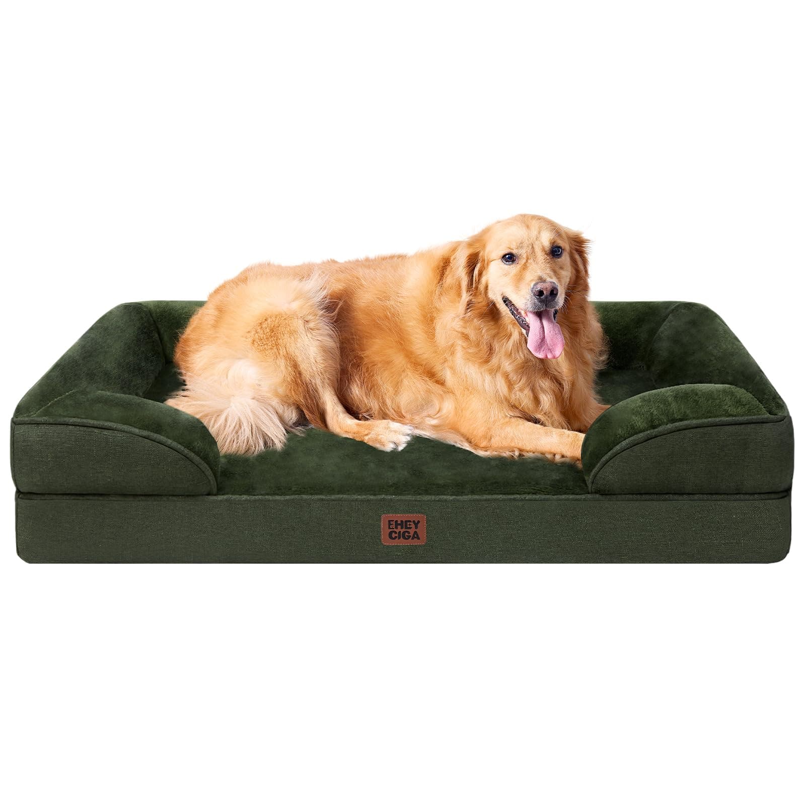 EHEYCIGA Cama Perro Extra Grande 112x81x16cm, Colchon Perro Impermeable Lavable con Espuma Viscoelástica, Sofá Perro Ortopedica Desmontable, Verde Oscuro
