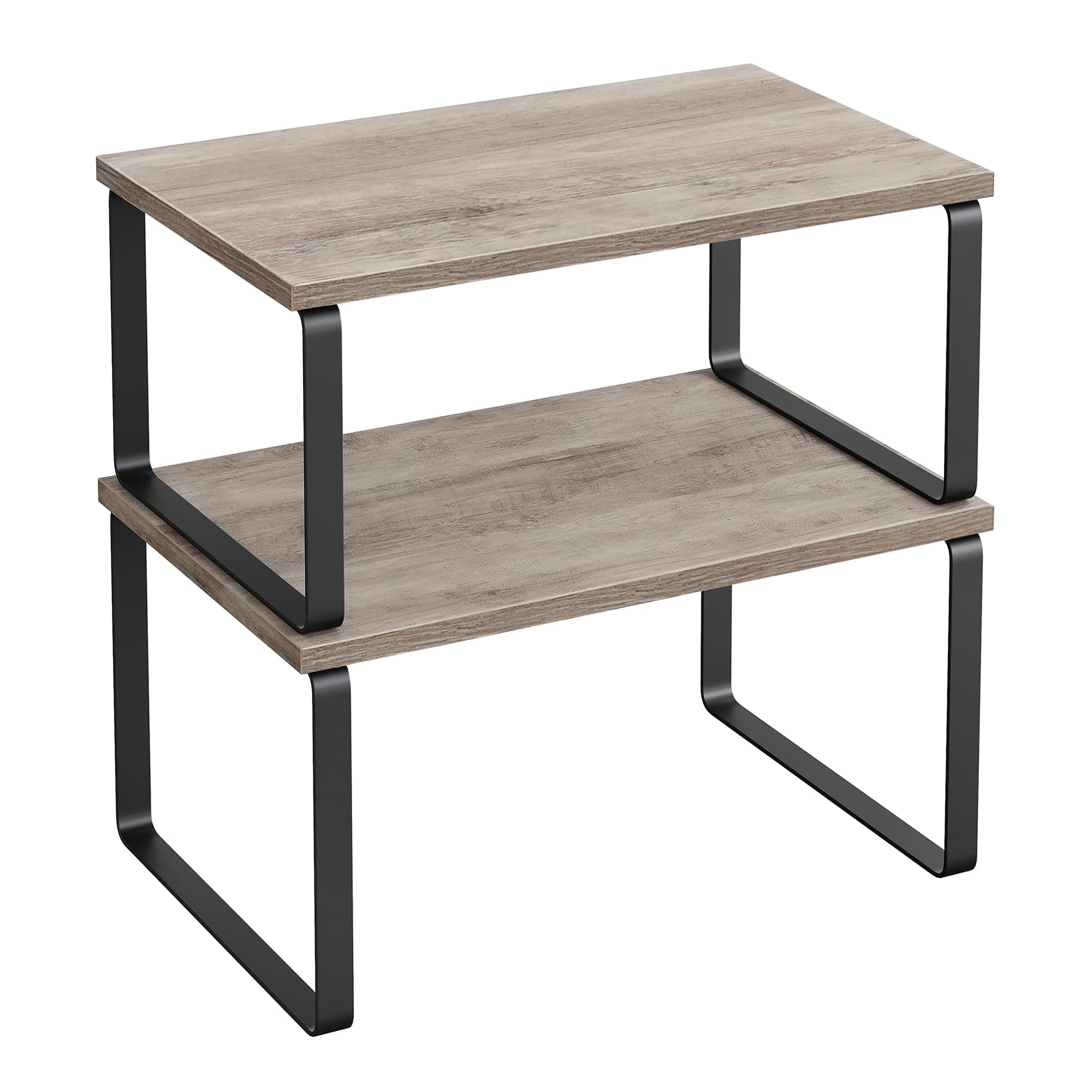 SONGMICS Gewürzregal, 2er Set Küchen-Organizer, Küchenregal, Schrank-Organizer Küche, erweiterbar, kleines Regal, stapelbar, Metall und Holzwerkstoff, tintenschwarz-greige meliert KCS020X02